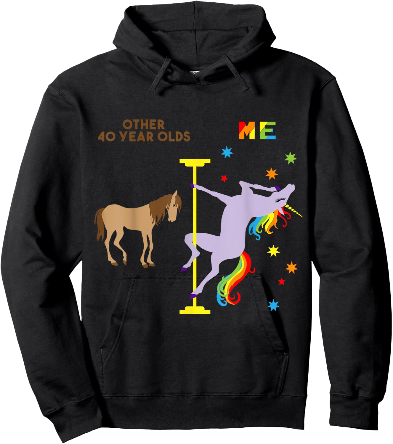 Funny 40th Birthday Gift Rainbow Unicorn 40 Years Old Shirt Hoodie - Hoodie | Black