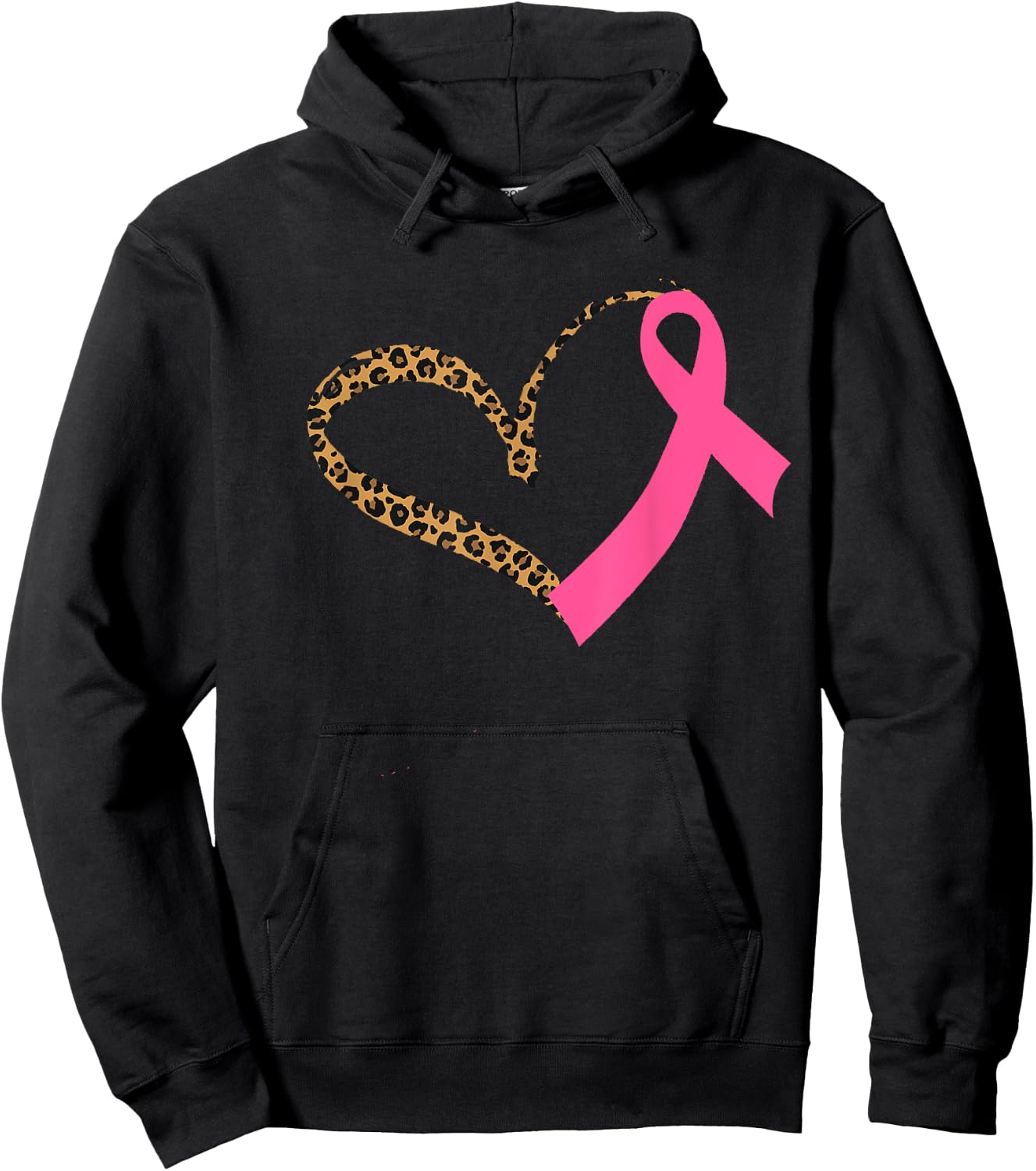 Breast Cancer Awareness Leopard Print Heart Pink Ribbon Mom Hoodie - Hoodie | Black