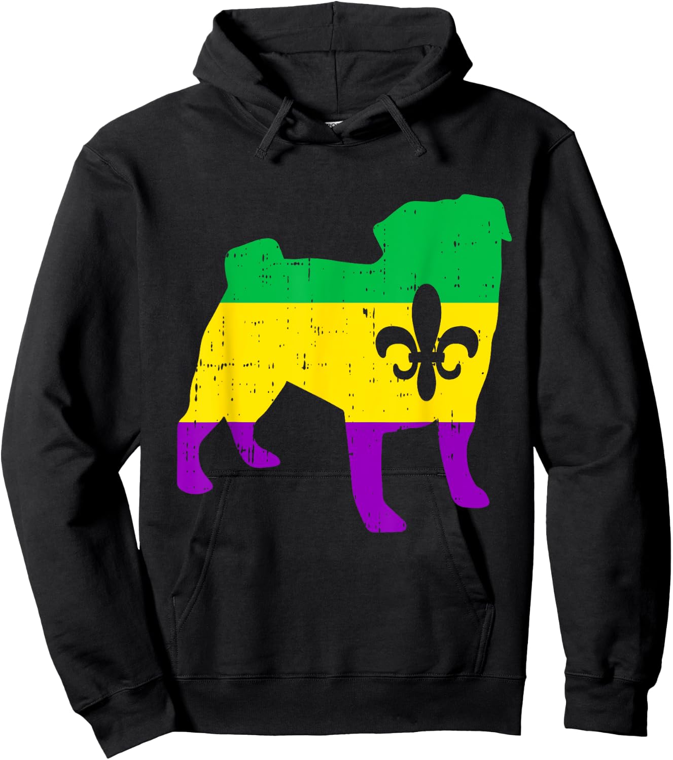 Pug Silhouette Mardi Gras Cute Dog Carnival Masquerade Party Hoodie - Hoodie | Black