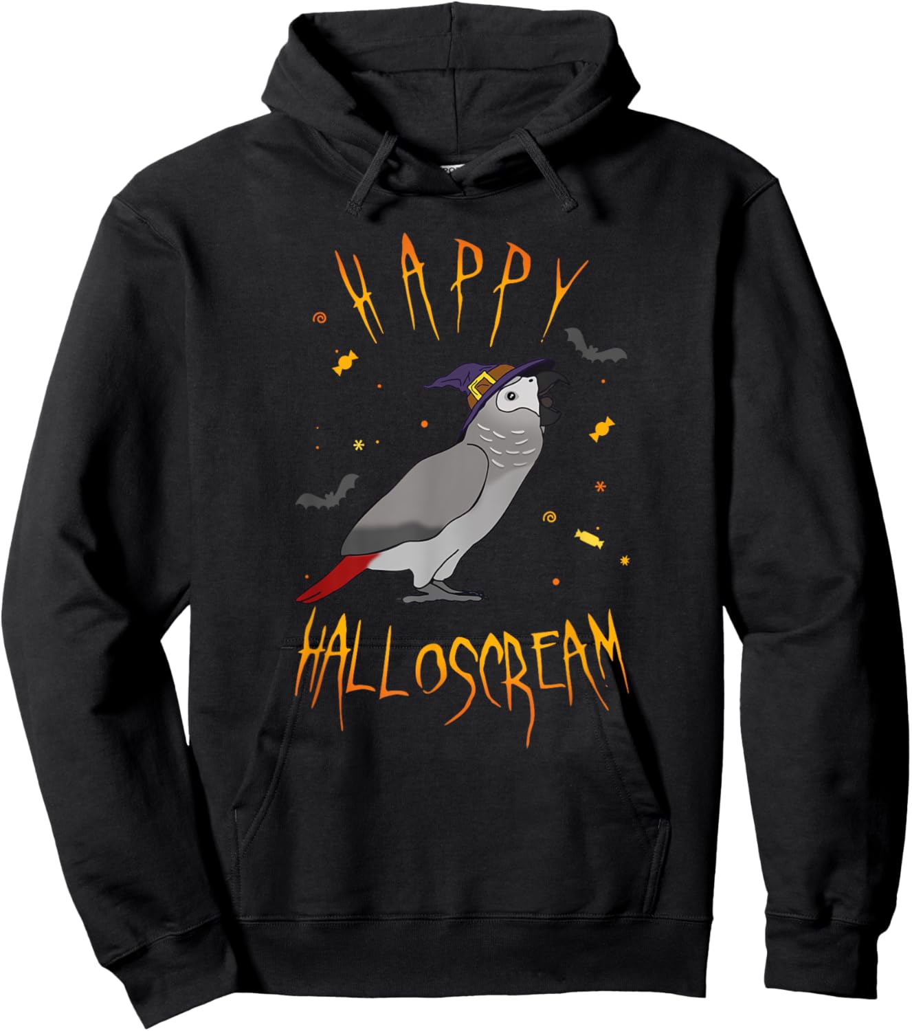 Happy Halloscream African Grey Parrot Witch Hat Birb memes Hoodie - Hoodie | Black