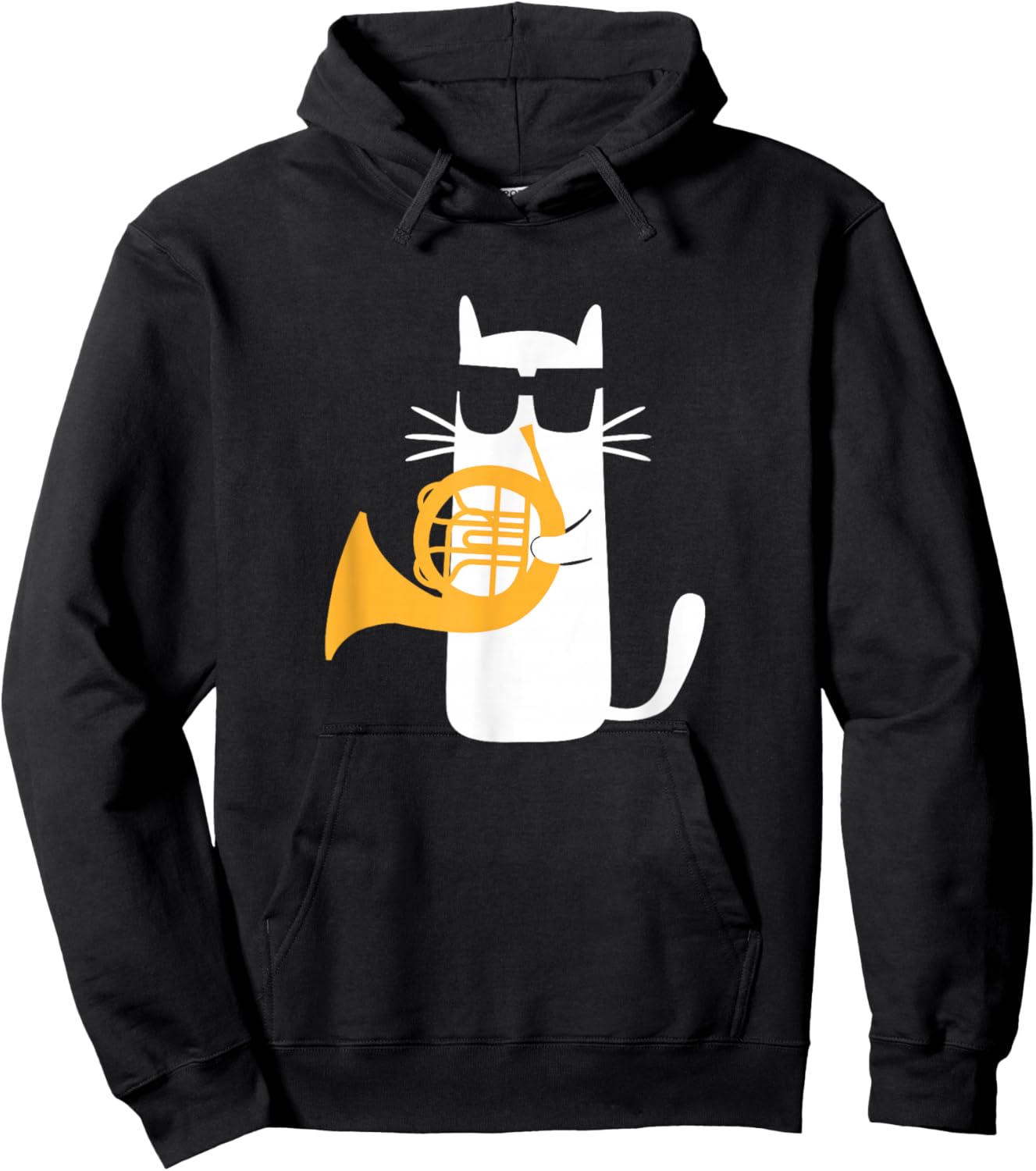 Cat French Horn Funny Cat Lover Hoodie - Hoodie | Black