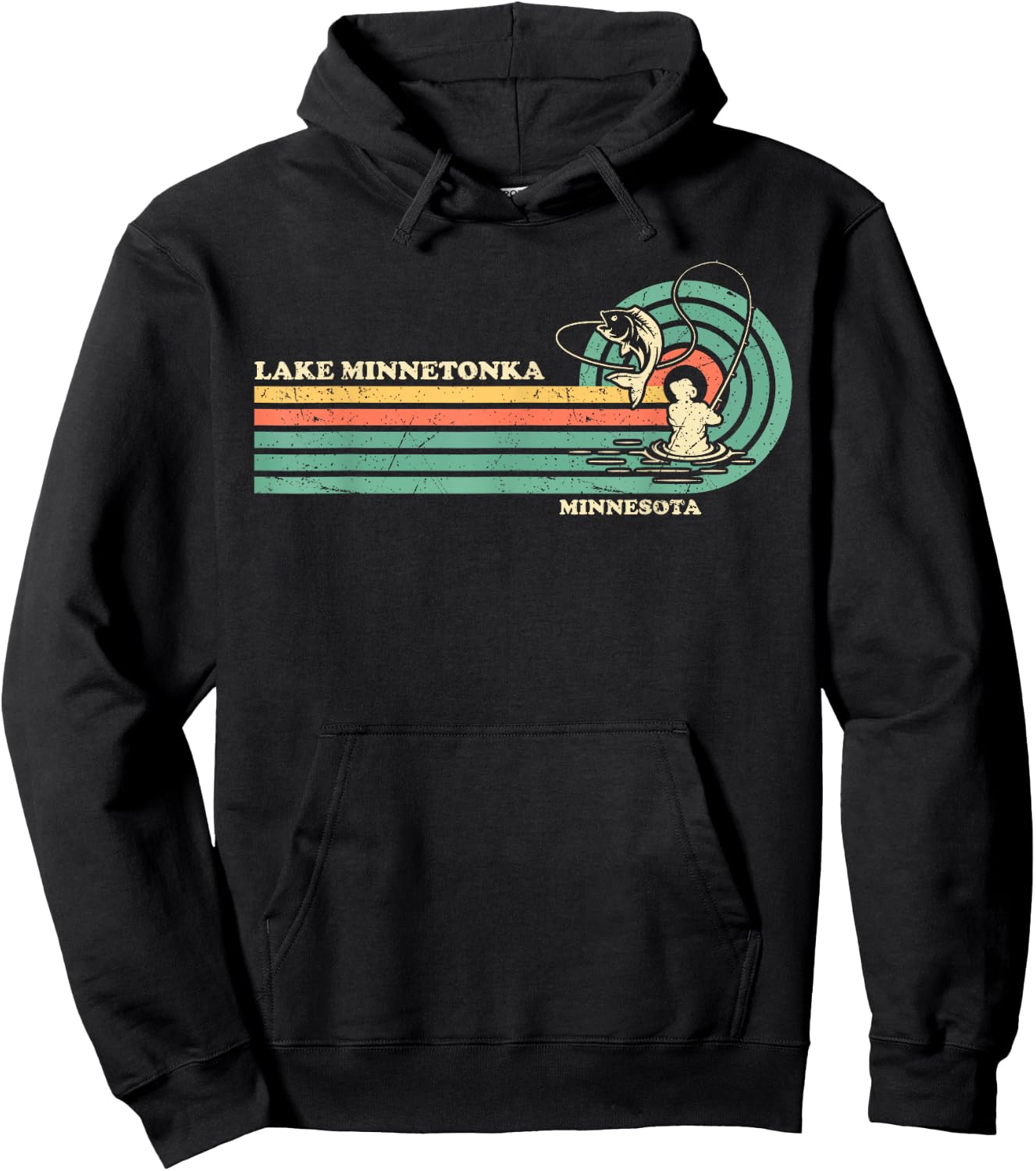 Vintage Retro Summer Fishing Minnesota Minnetonka Lake Women Girls Kids Hoodie - Hoodie | Black