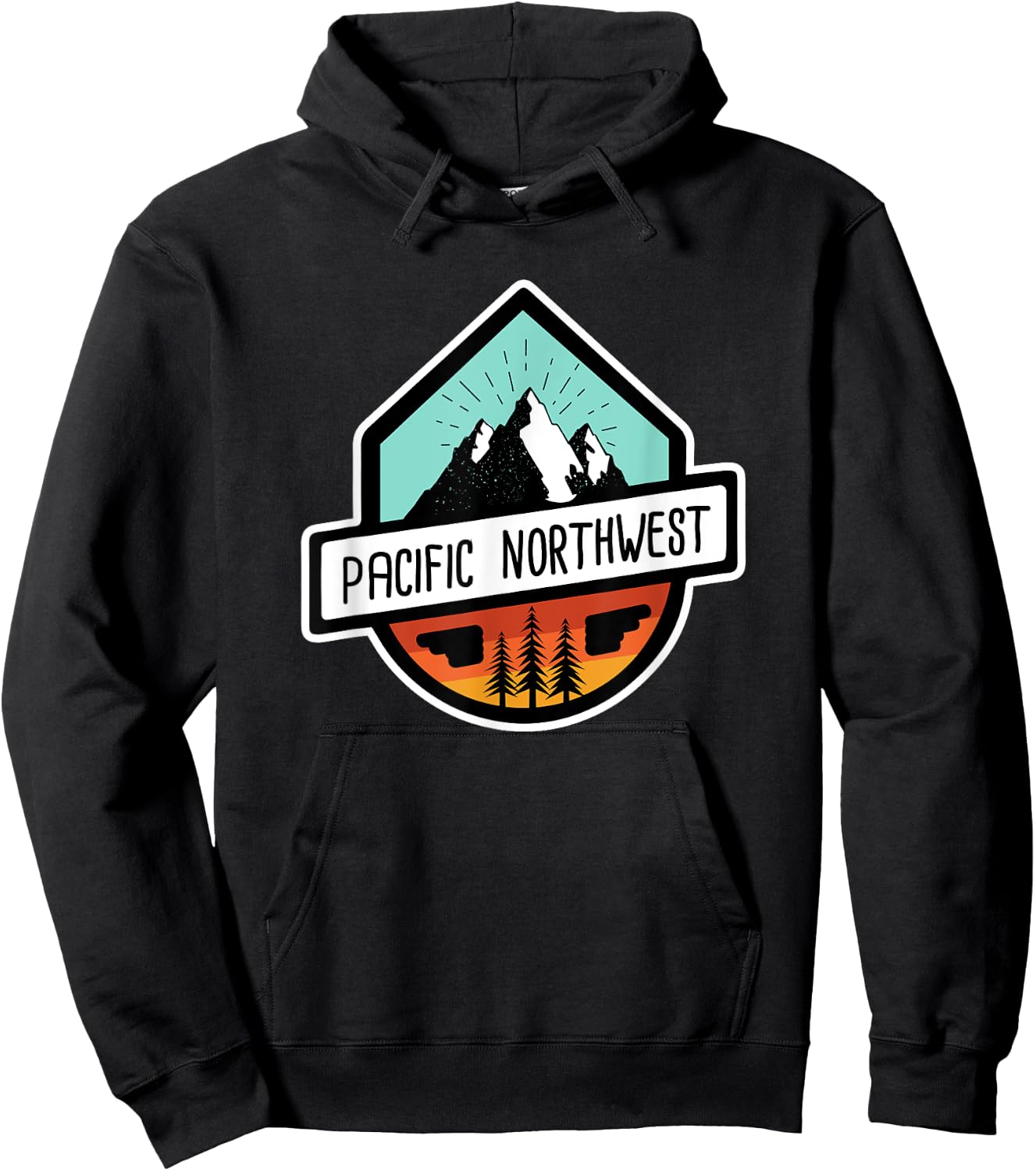 PNW Pacific Northwest Mountain Trees T Shirt Hoodie - Hoodie | Black