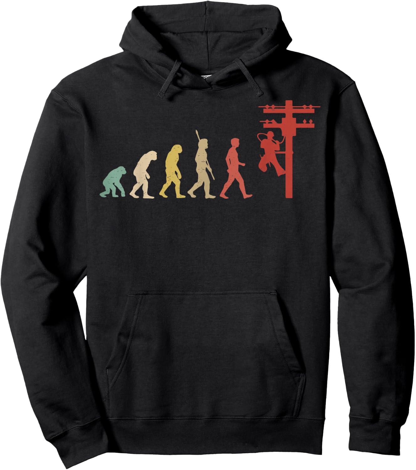 Vintage Electrician Human Evolution Vintage Lineman Hoodie - Hoodie | Black