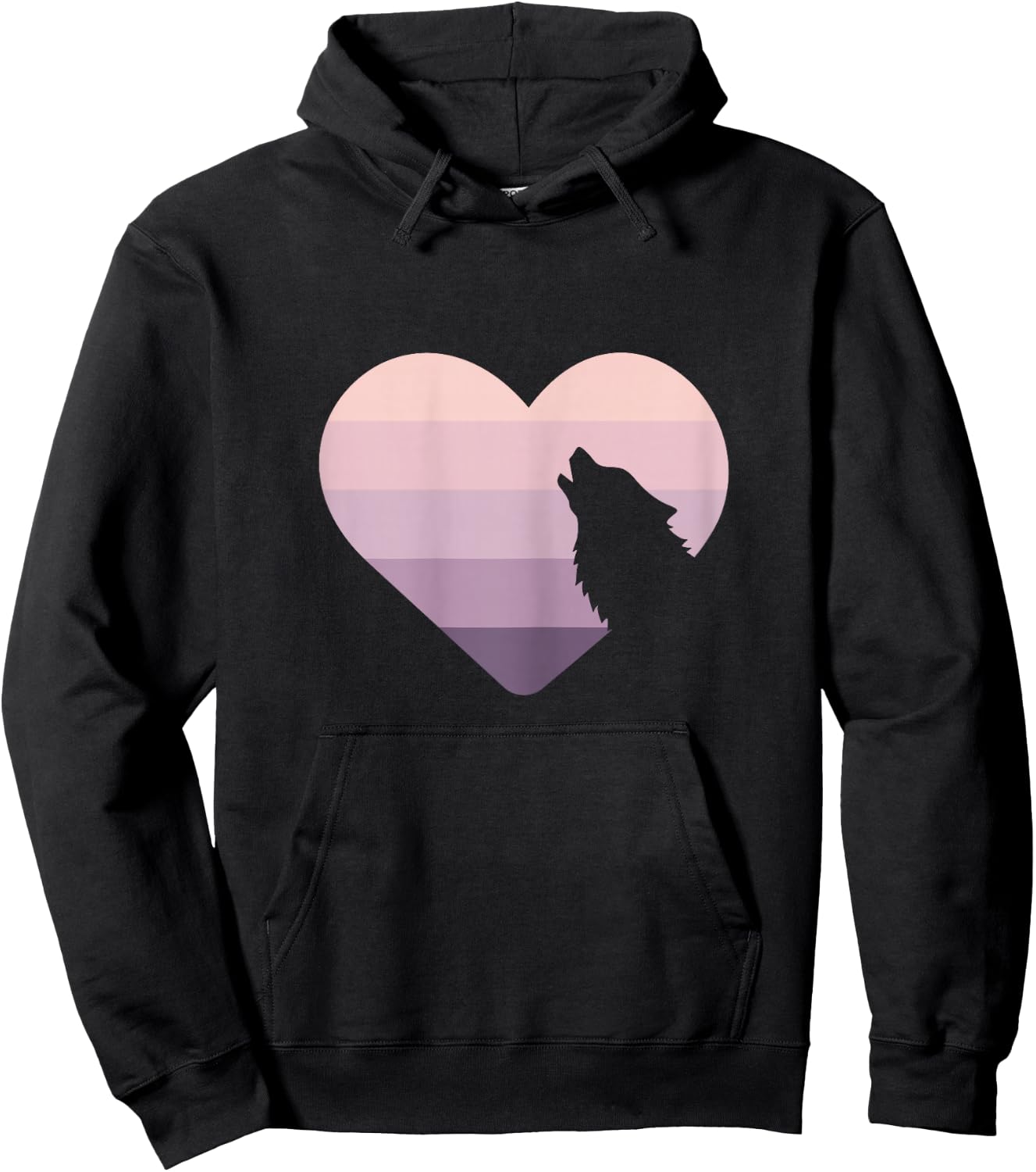 Wolf Lovers Cute Heart Howling Wolf Purple Pink Retro Moon Hoodie - Hoodie | Black