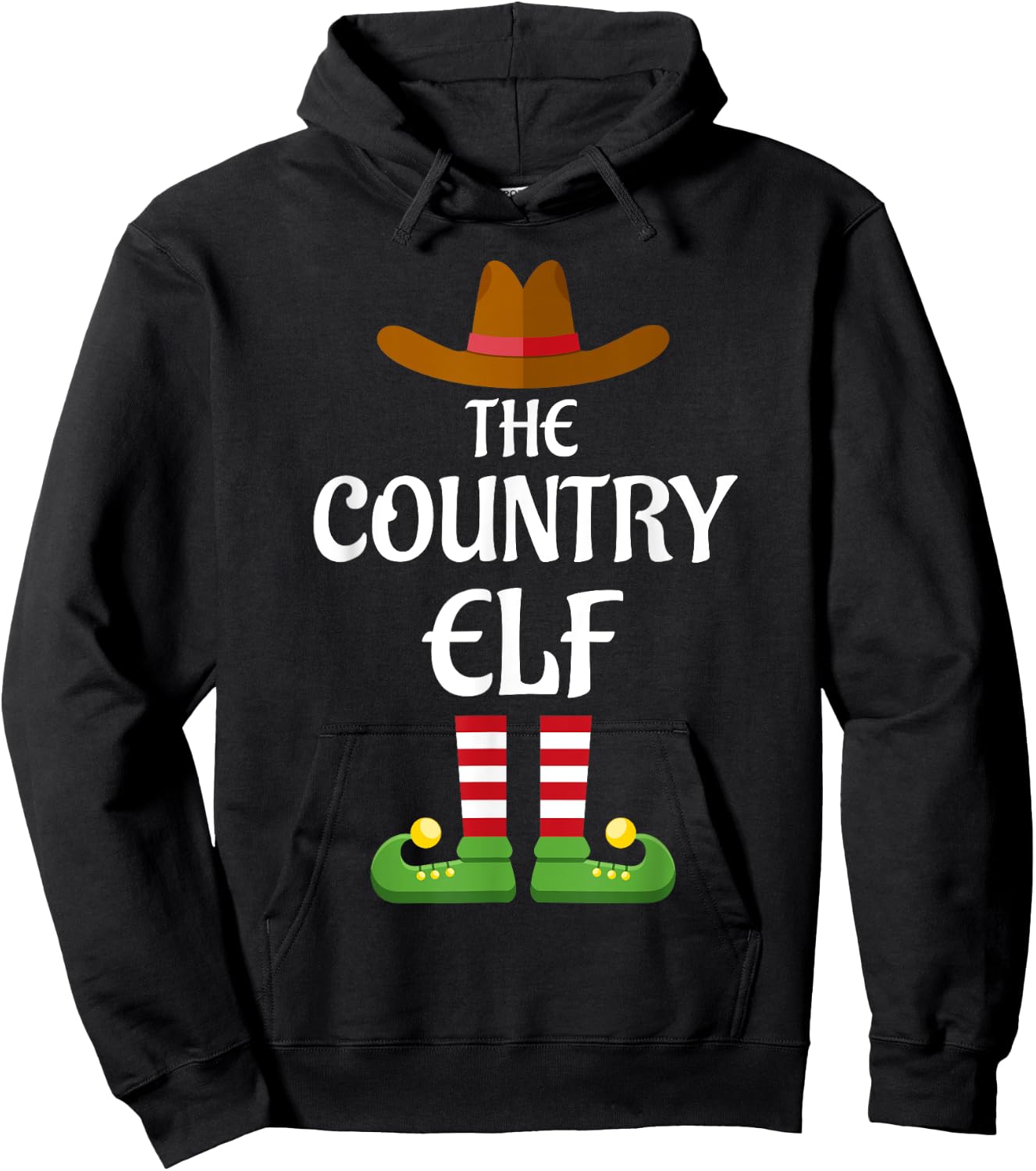 Country Elf Family Matching Group Christmas Cowboy Hoodie - Hoodie | Black