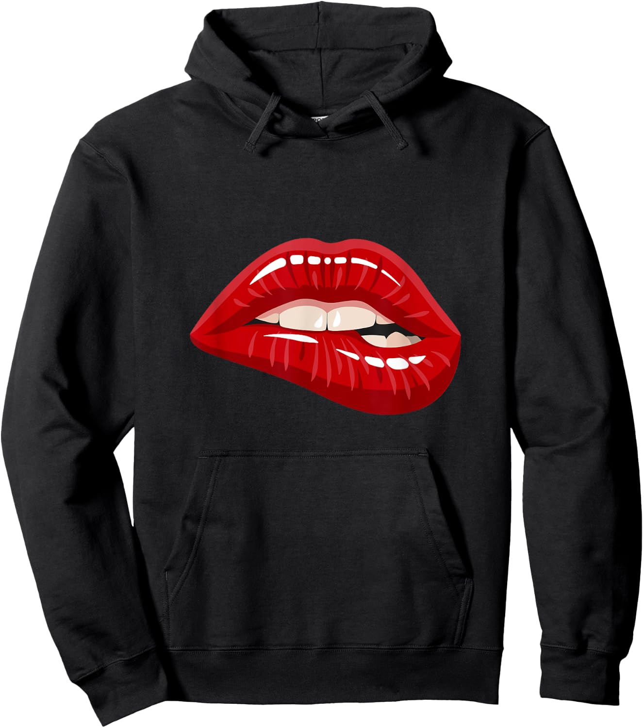 Men's Women's Graphic - Red Biting Lips Short Sleeve Hoodie - Hoodie | Black