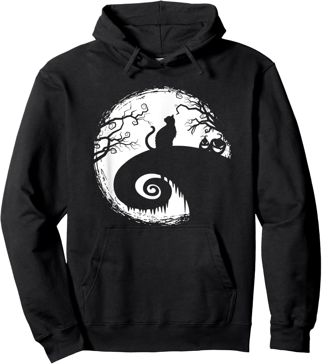 Halloween Kitty Cat & Moon Silhouette - Spooky Gifts - Cat Hoodie - Hoodie | Black