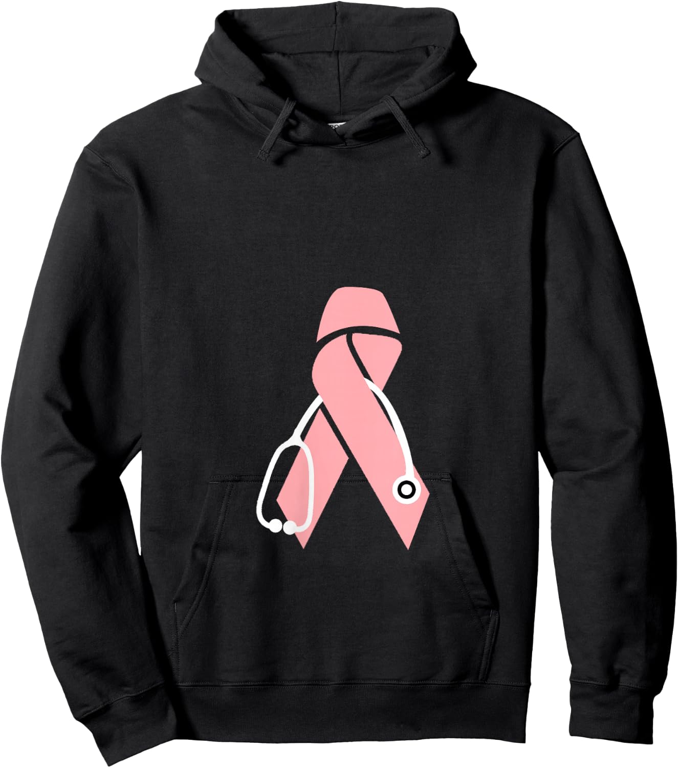Breast Cancer Awareness Scrub Top Stethoscope Pink Ribbon V-Neck Hoodie - Hoodie | Black