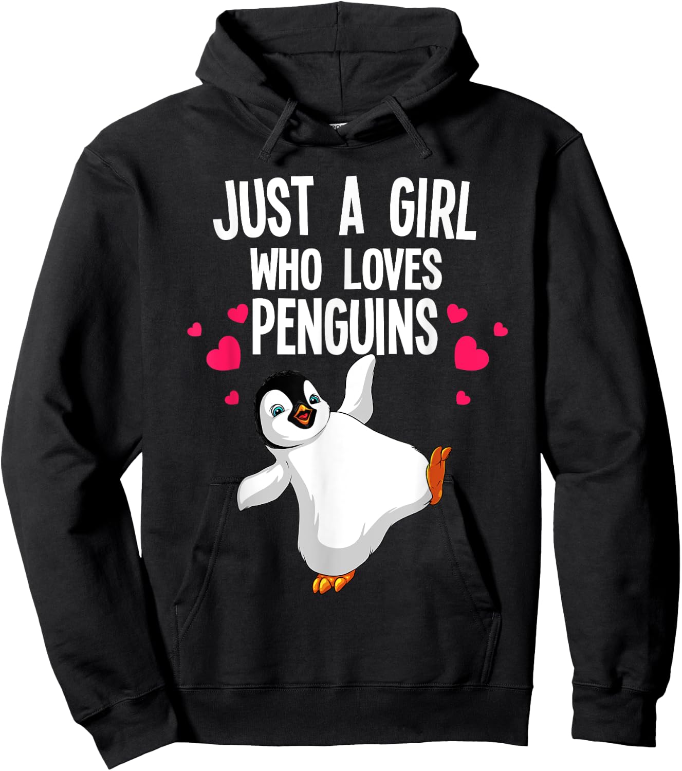 Funny Penguin Design Girls Kids Aquatic Bird Lover Hoodie - Hoodie | Black