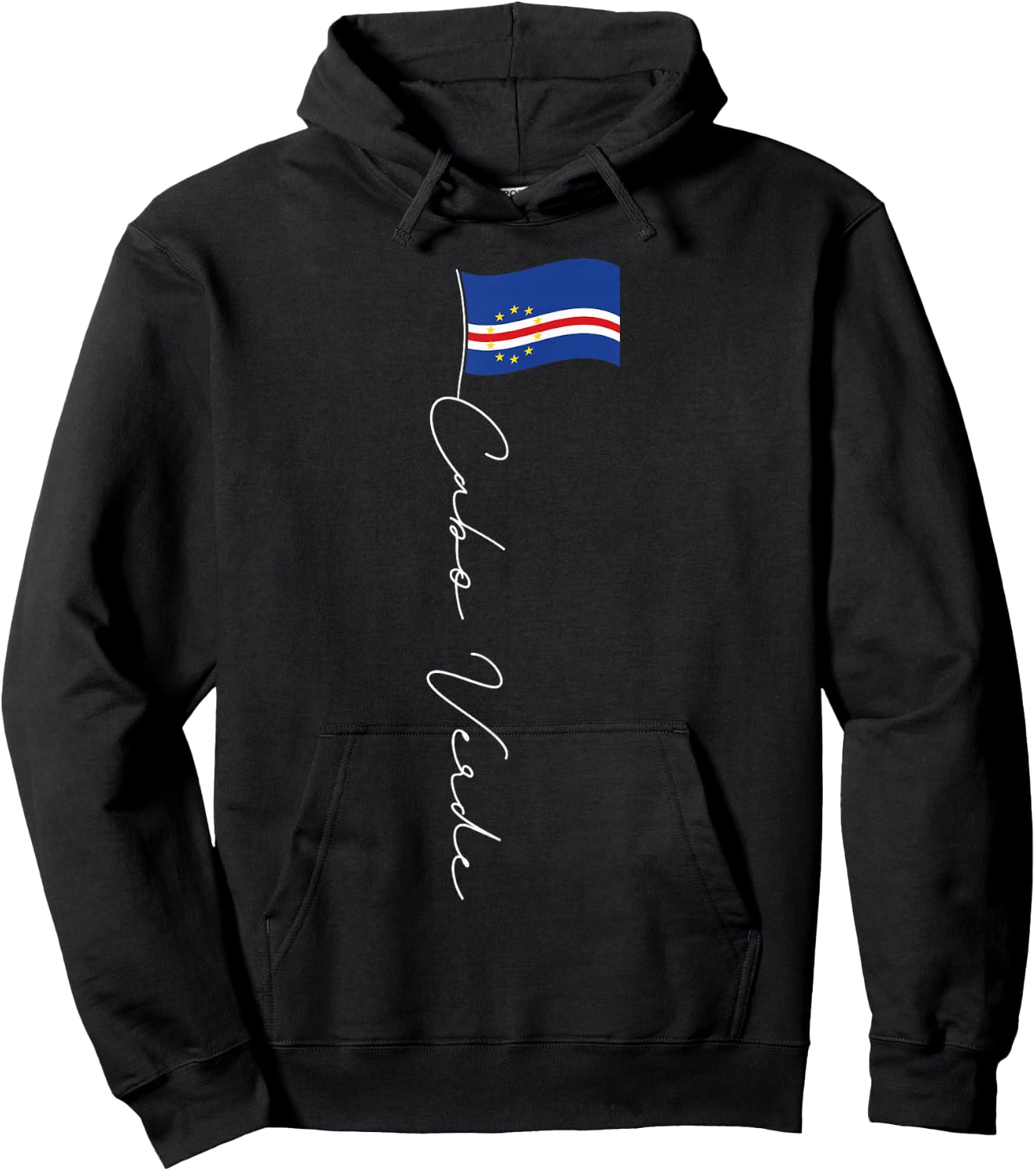 Family Heritage Gifts Cabo Verde Signature Flag Pole Patriotic Cape Verdean Flag Hoodie - Hoodie | Black