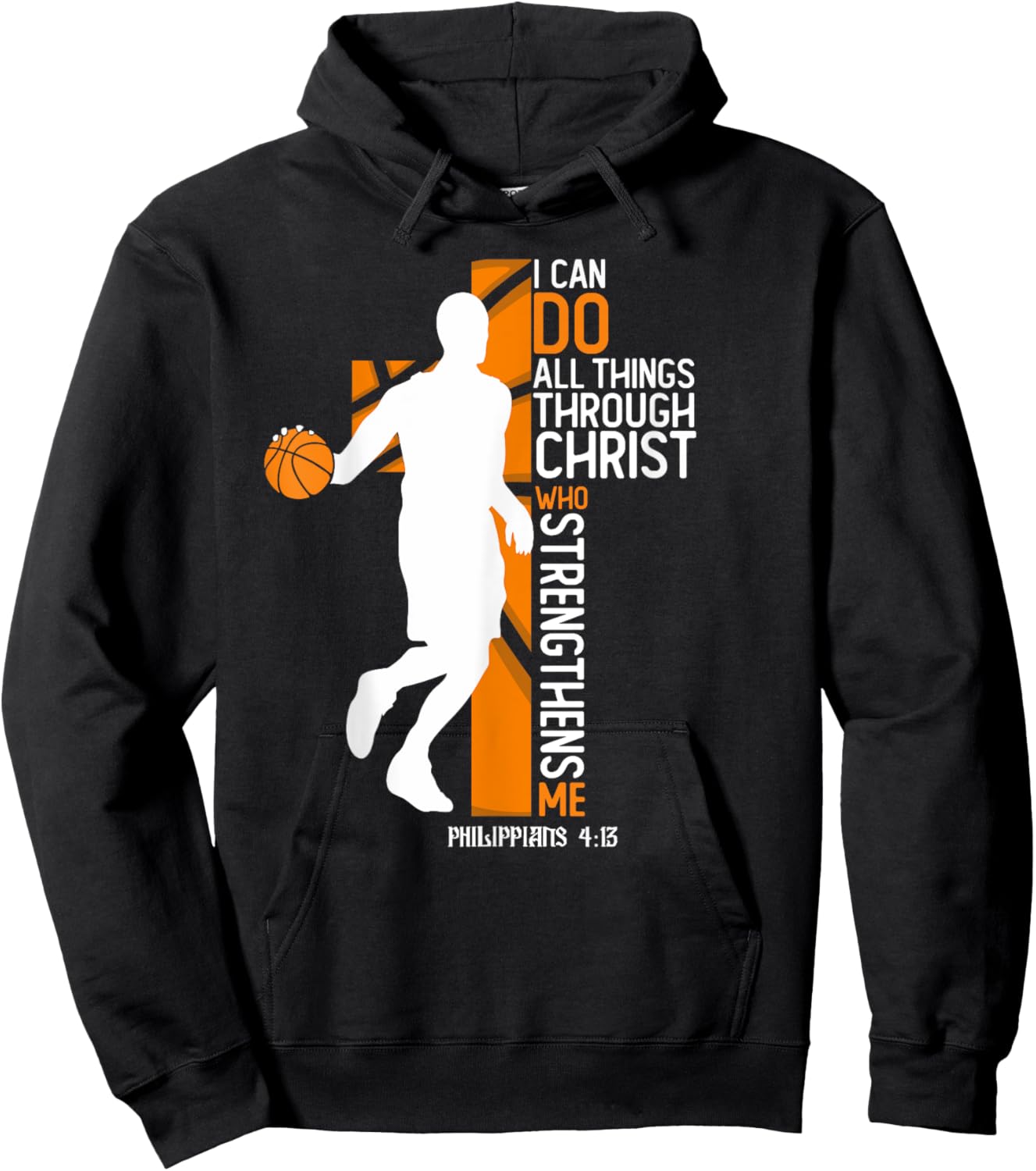 Christian Basketball Cross I Can Do All Things Through Jesus Hoodie - Hoodie | Black