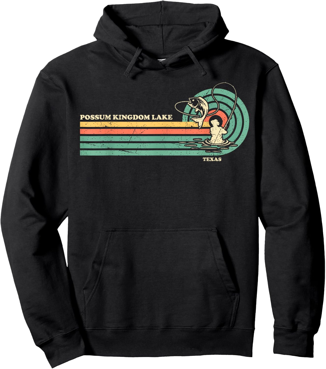 Vintage Retro Summer Fishing Texas Possum Kingdom Lake Hoodie - Hoodie | Black