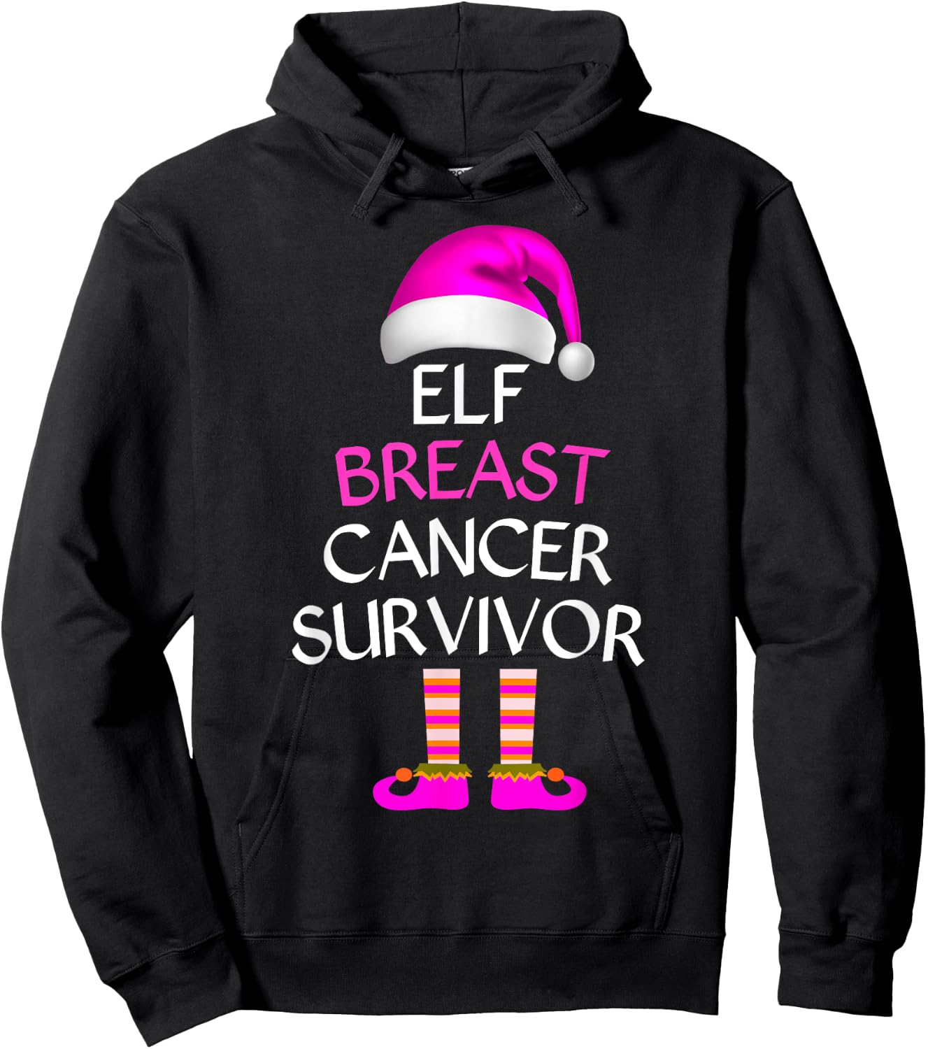 Survivor Breast Cancer Awareness Elf Breast Cancer Awareness Hoodie - Hoodie | Black