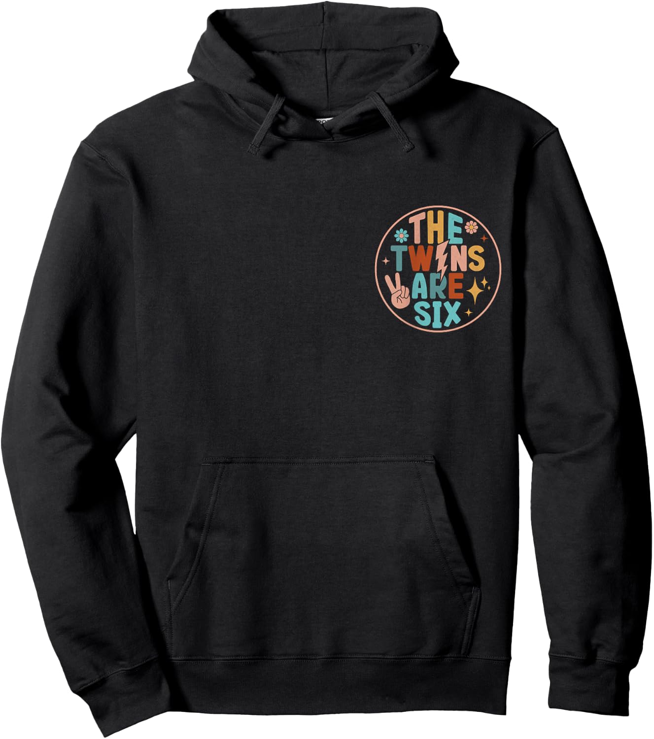 (2 SIDED) Twins 6th Birthday Party Groovy 6 Year Old Twin Hoodie - Hoodie | Black