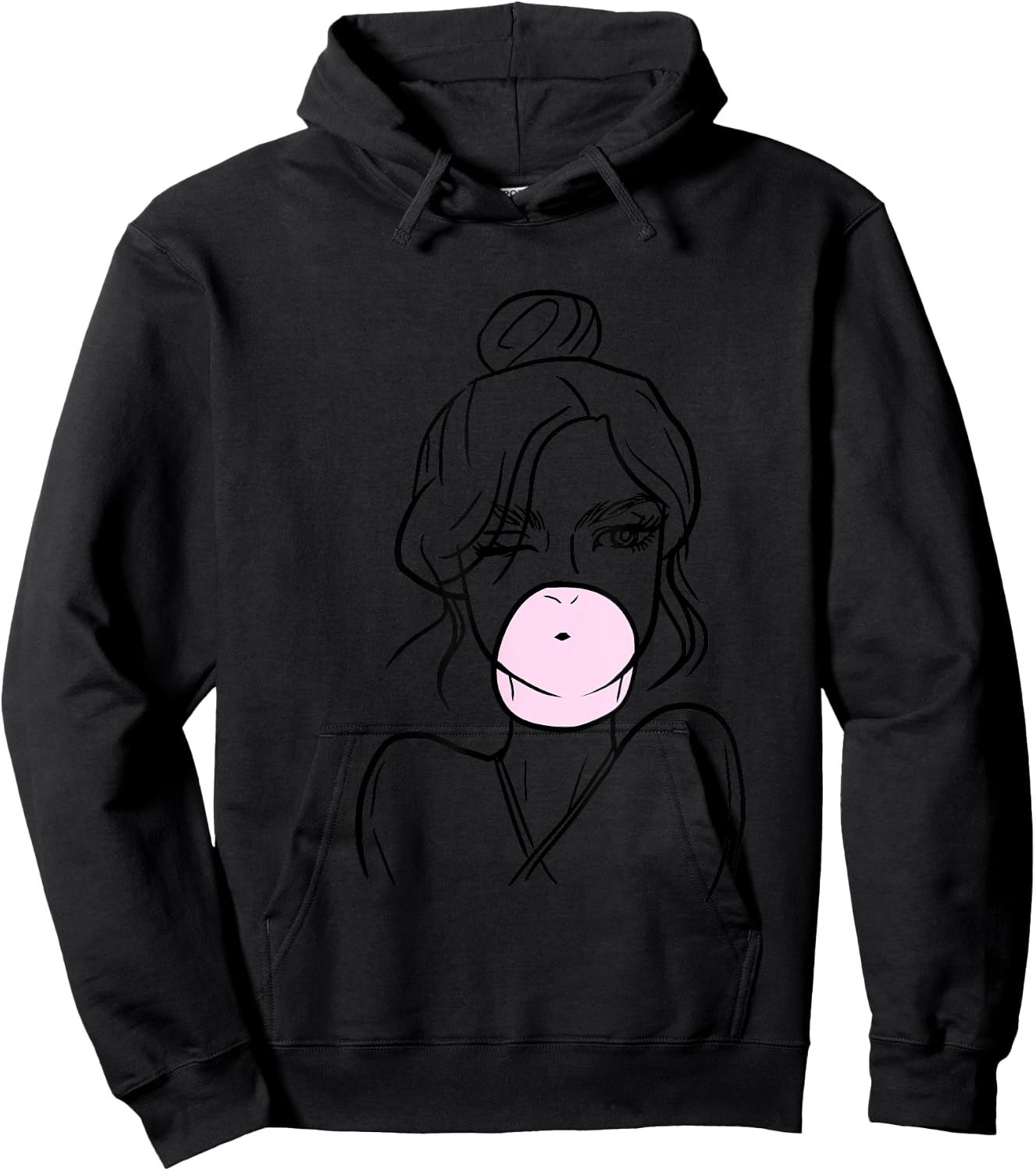 Bubblegum Girl Outline Cute Minimal Art Design Teens Gift Hoodie - Hoodie | Black
