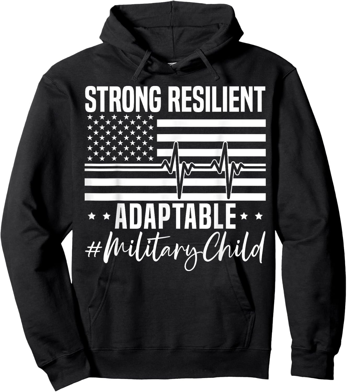Strong Resilient Adaptable Military Child Month USA Flag Women Kids Men Hoodie - Hoodie | Black