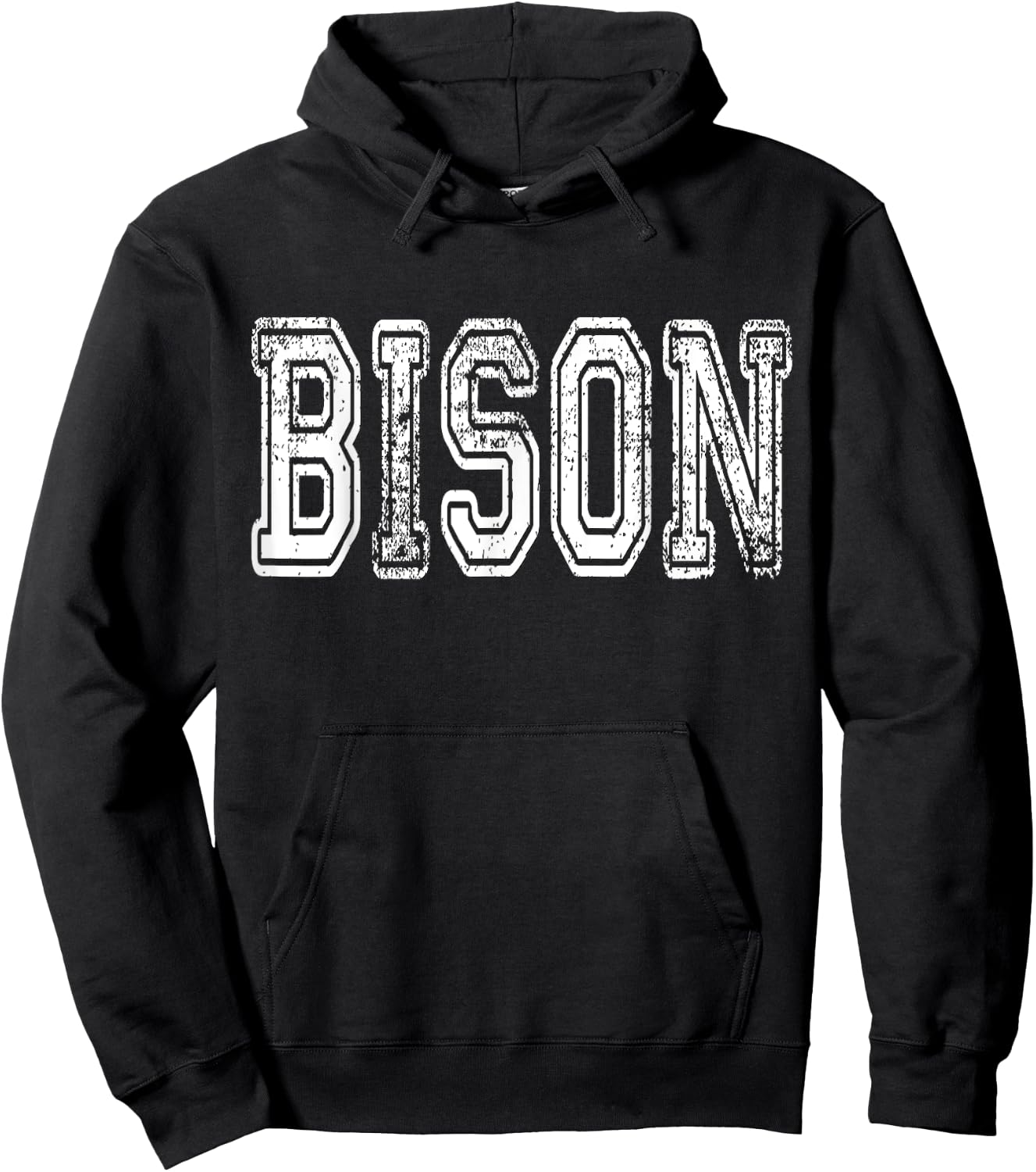 Bison Mascot Distressed Vintage School Sports Name Fans Hoodie - Hoodie | Black