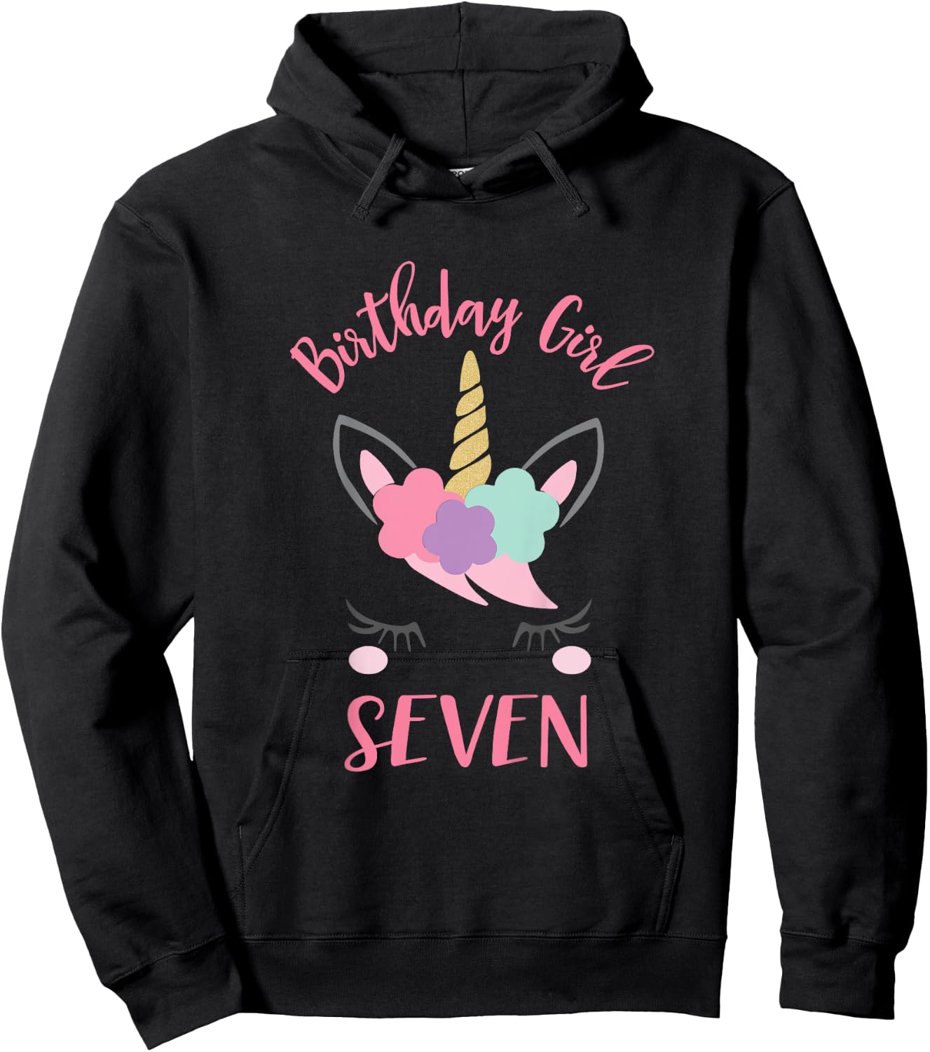 7th Birthday Shirt Girl Unicorn Seventh Birthday Outfit Hoodie - Hoodie | Black