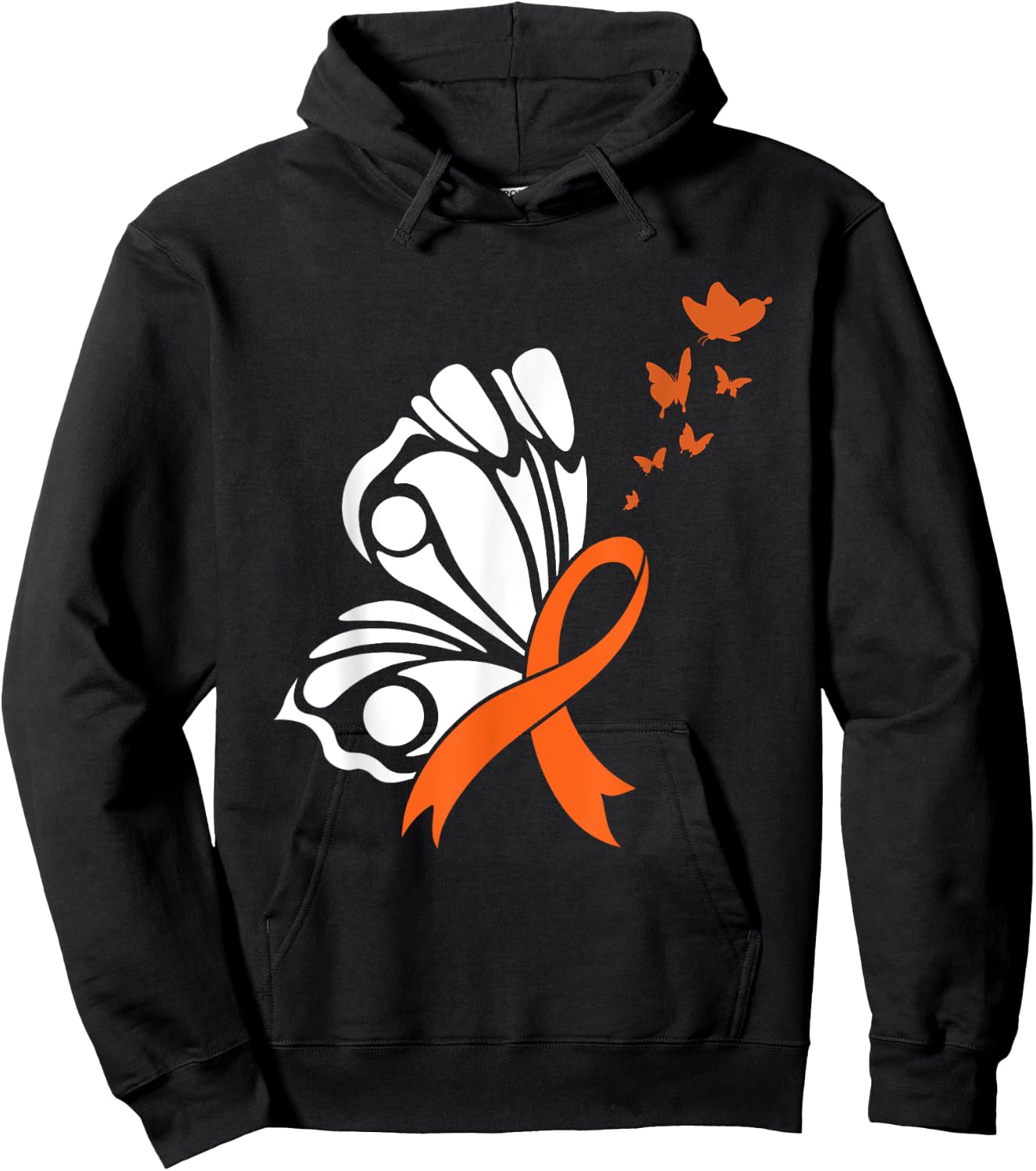 Butterfly Blood Cancer Awareness Leukemia Orange Ribbon Hope Hoodie - Hoodie | Black