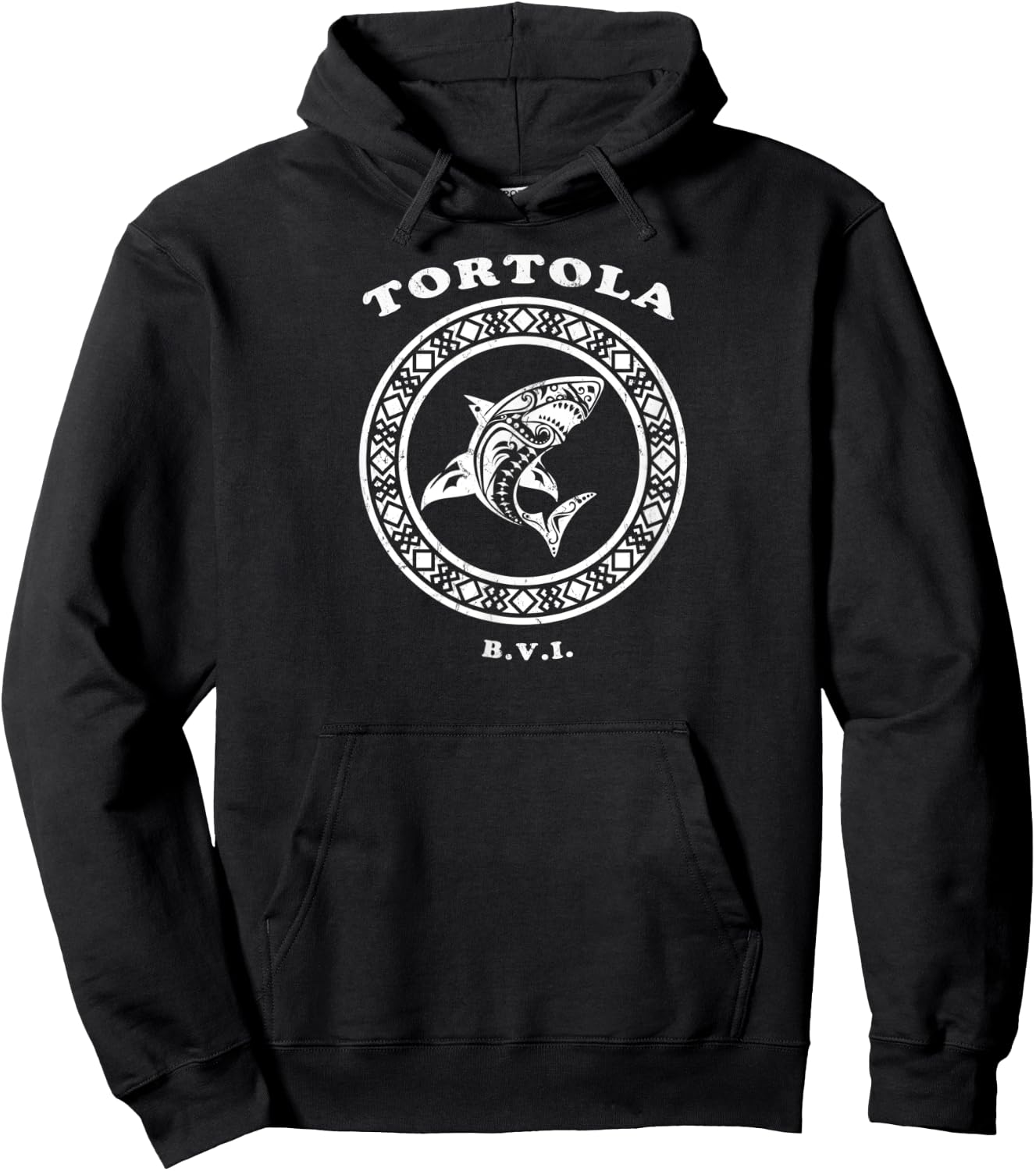 Tortola, BVI Vintage Retro Tribal Shark Vacation Hoodie - Hoodie | Black