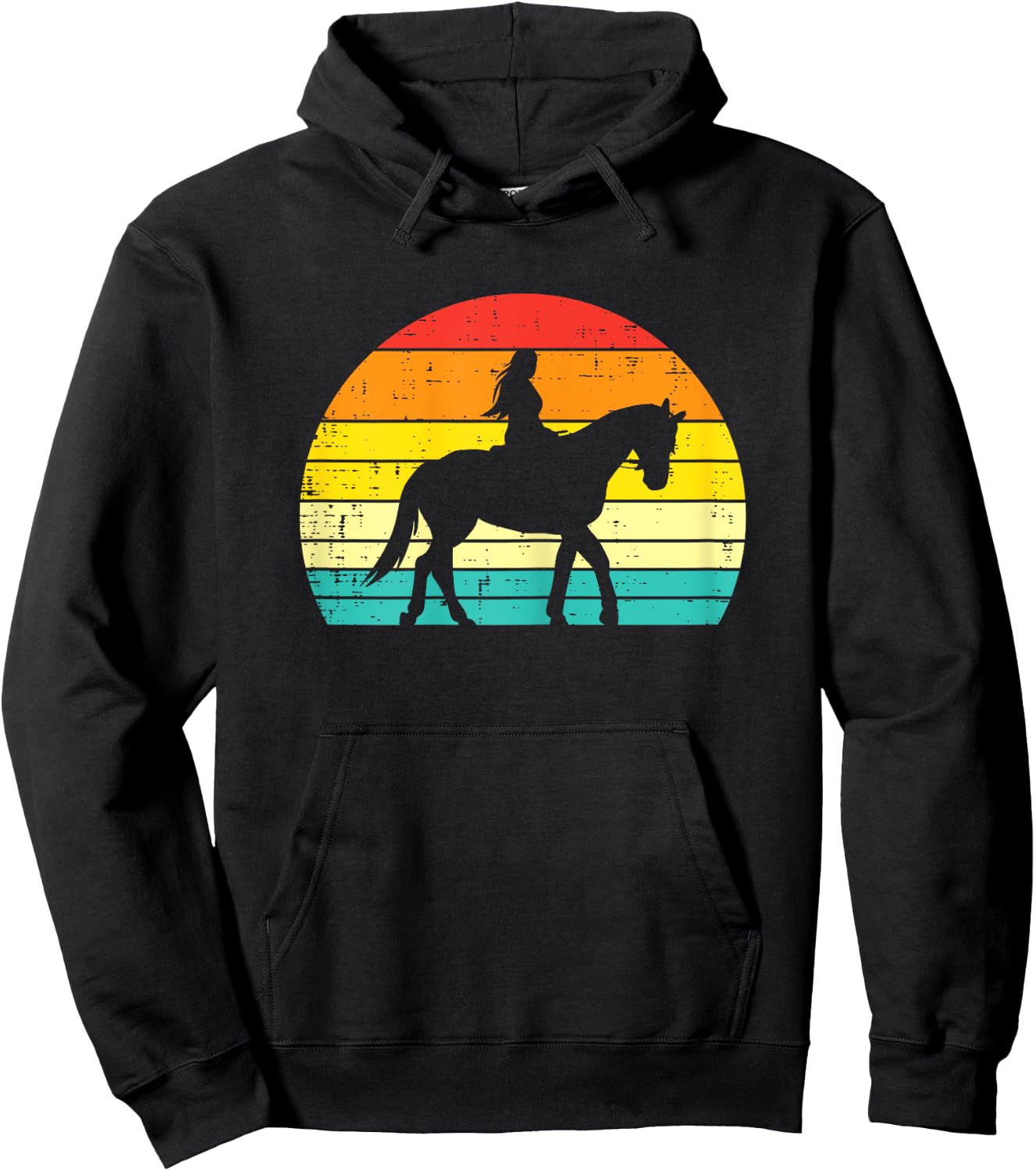 Girl Riding Horse Silhouette Sunset Retro Equestrian Women Hoodie - Hoodie | Black