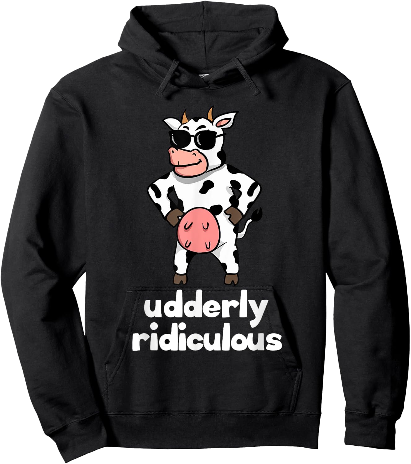 Udderly Ridiculous Funny Black and White Cow With Udder Hoodie - Hoodie | Black