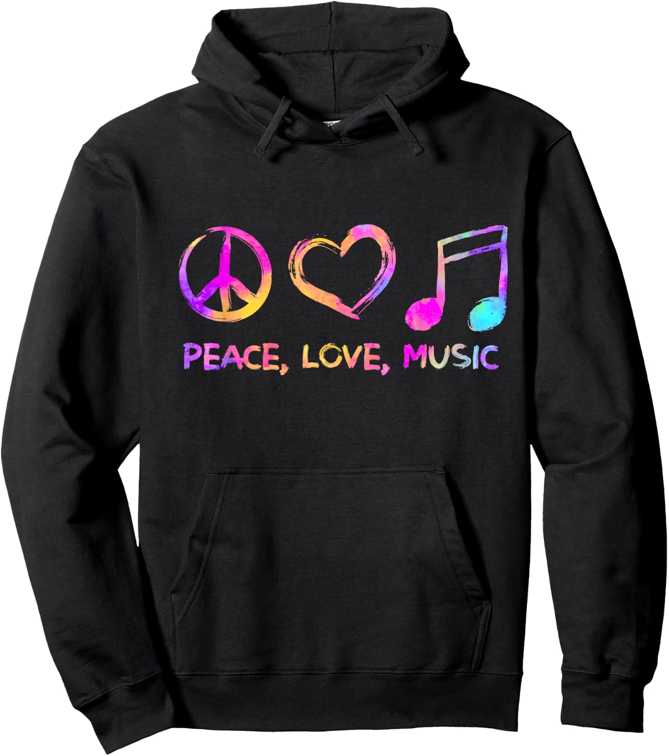 Peace Love Music Hippie Hoodie - Hoodie | Black
