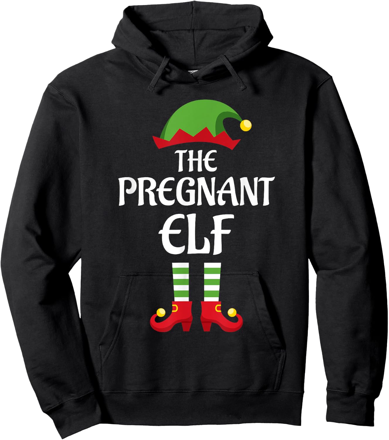 Pregnant Elf Family Matching Group Christmas Hoodie - Hoodie | Black