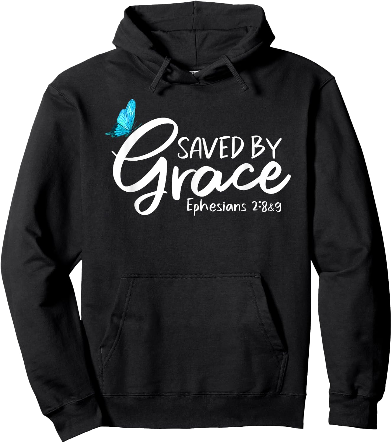 Ephesians 2:8 & 9 - Saved by Grace Butterfly Hoodie - Hoodie | Black