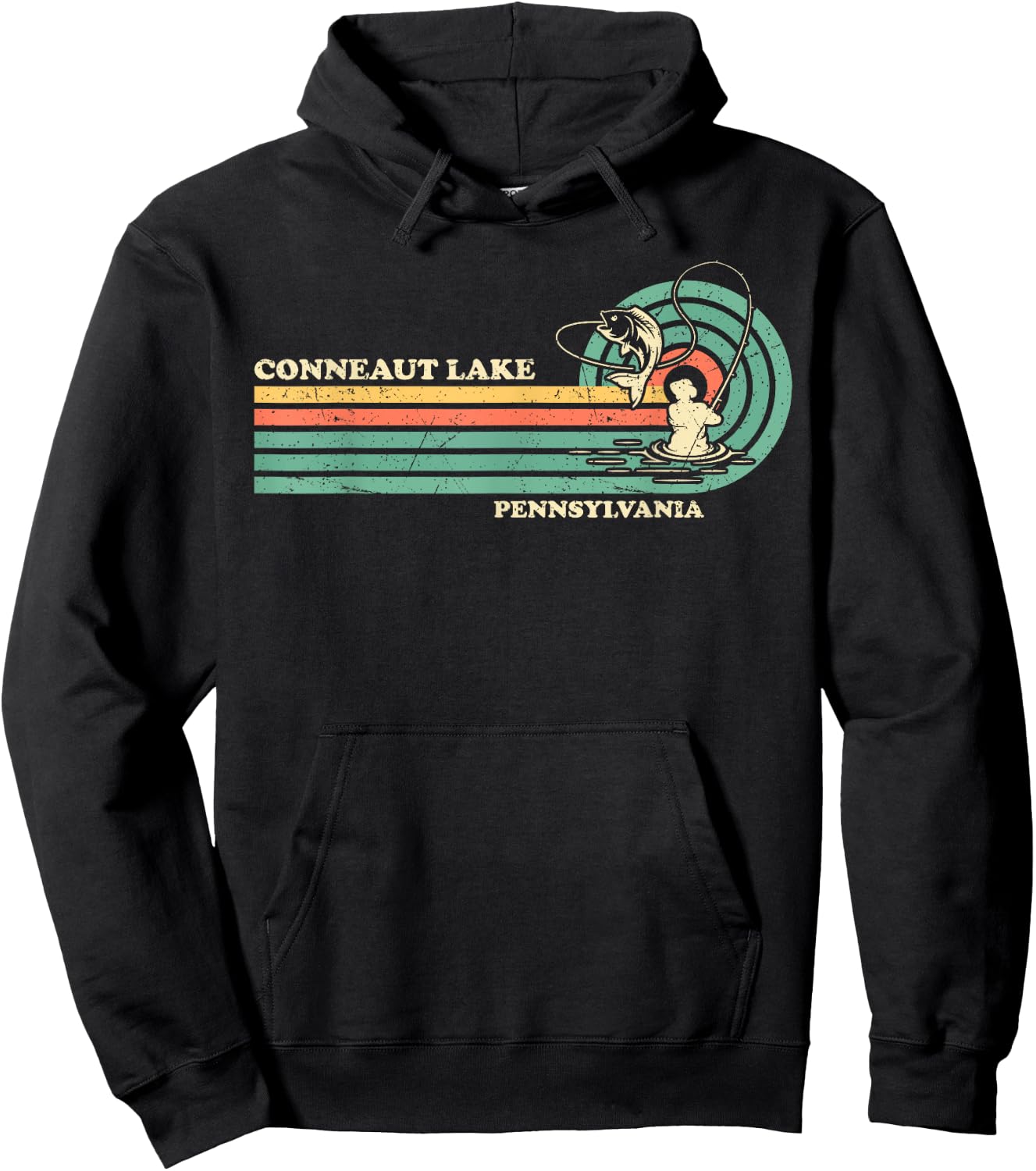 Vintage Retro Summer Fishing Pennsylvania Conneaut Lake Hoodie - Hoodie | Black