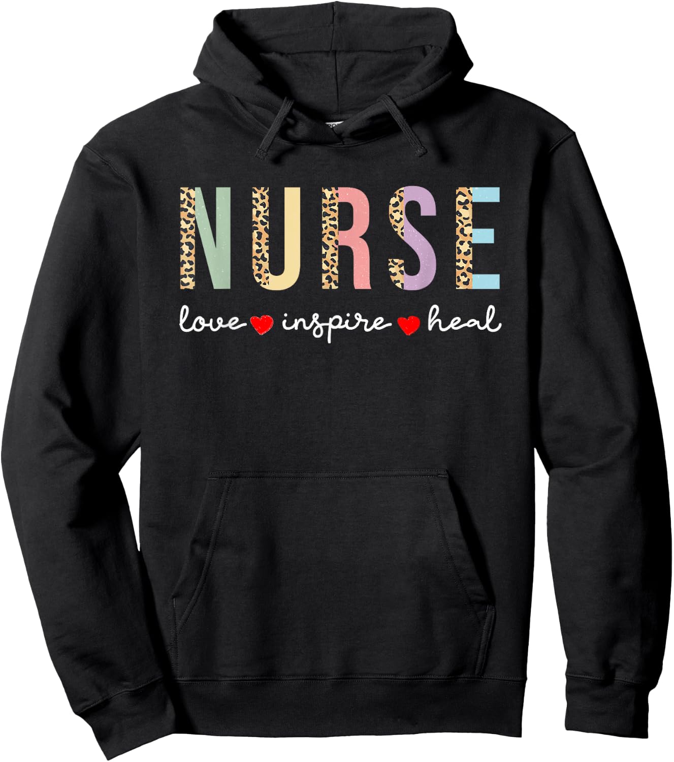 Leopard print Nurse Love Inspire Heal Hoodie - Hoodie | Black