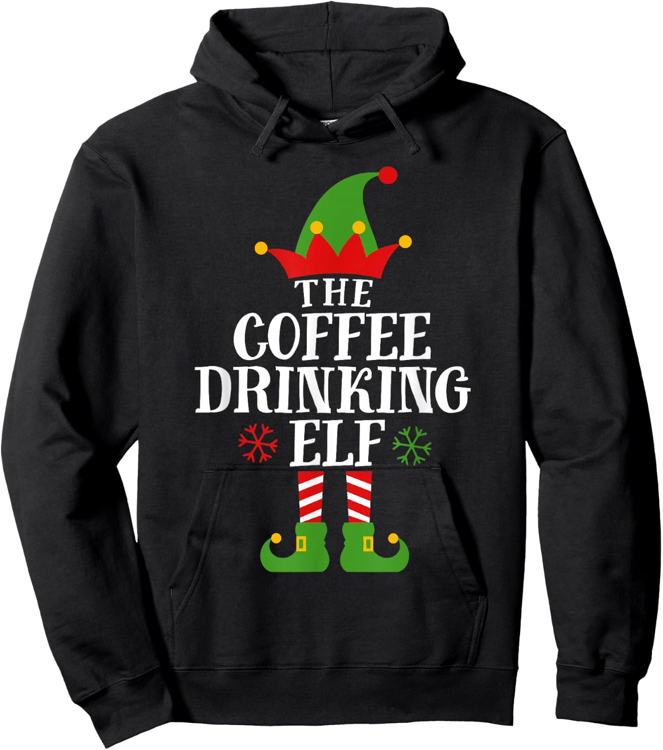 The Coffee Drinking Elf Funny Matching Family Christmas Hoodie - Hoodie | Black