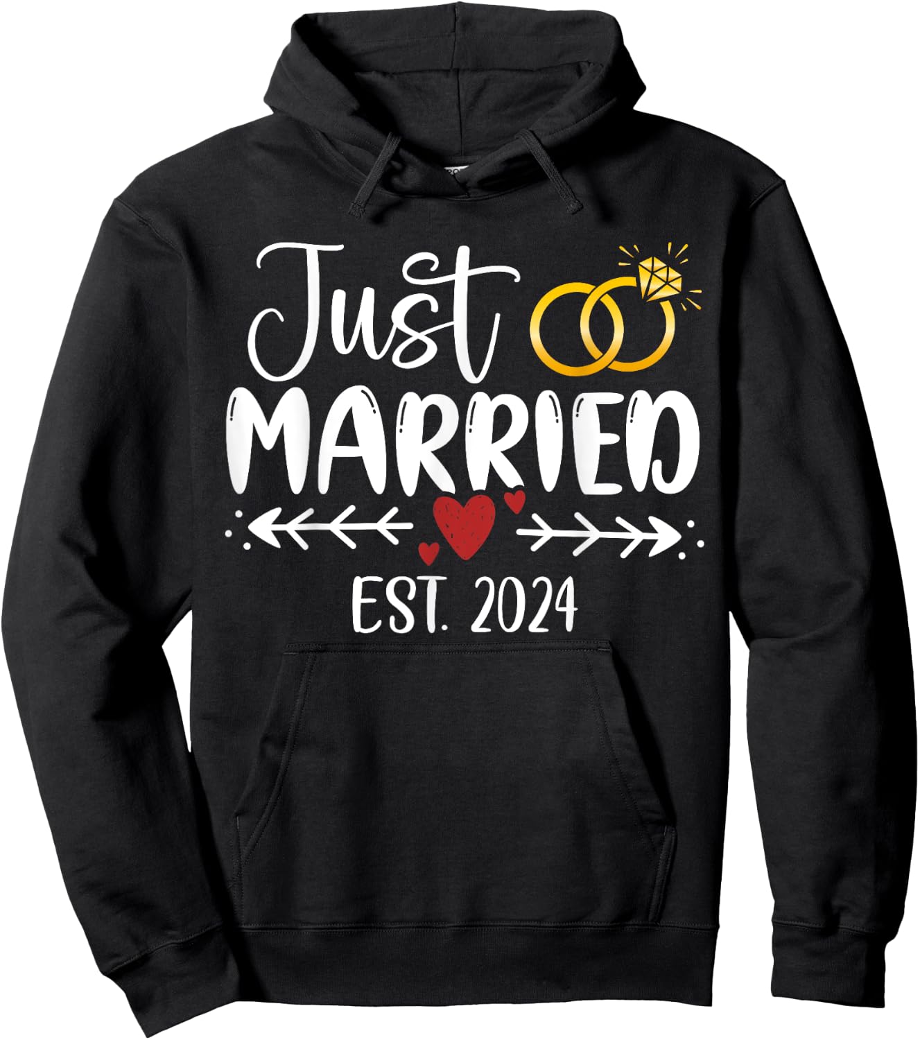 Just Married 2024 Couple Newlywed Bride And Groom Wedding Hoodie - Hoodie | Black