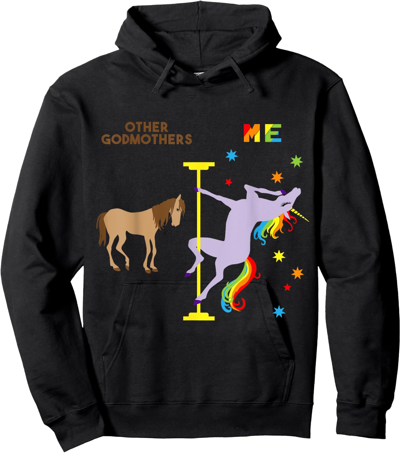 Funny Gift Godmother Cute Rainbow Unicorn Shirt Hoodie - Hoodie | Black