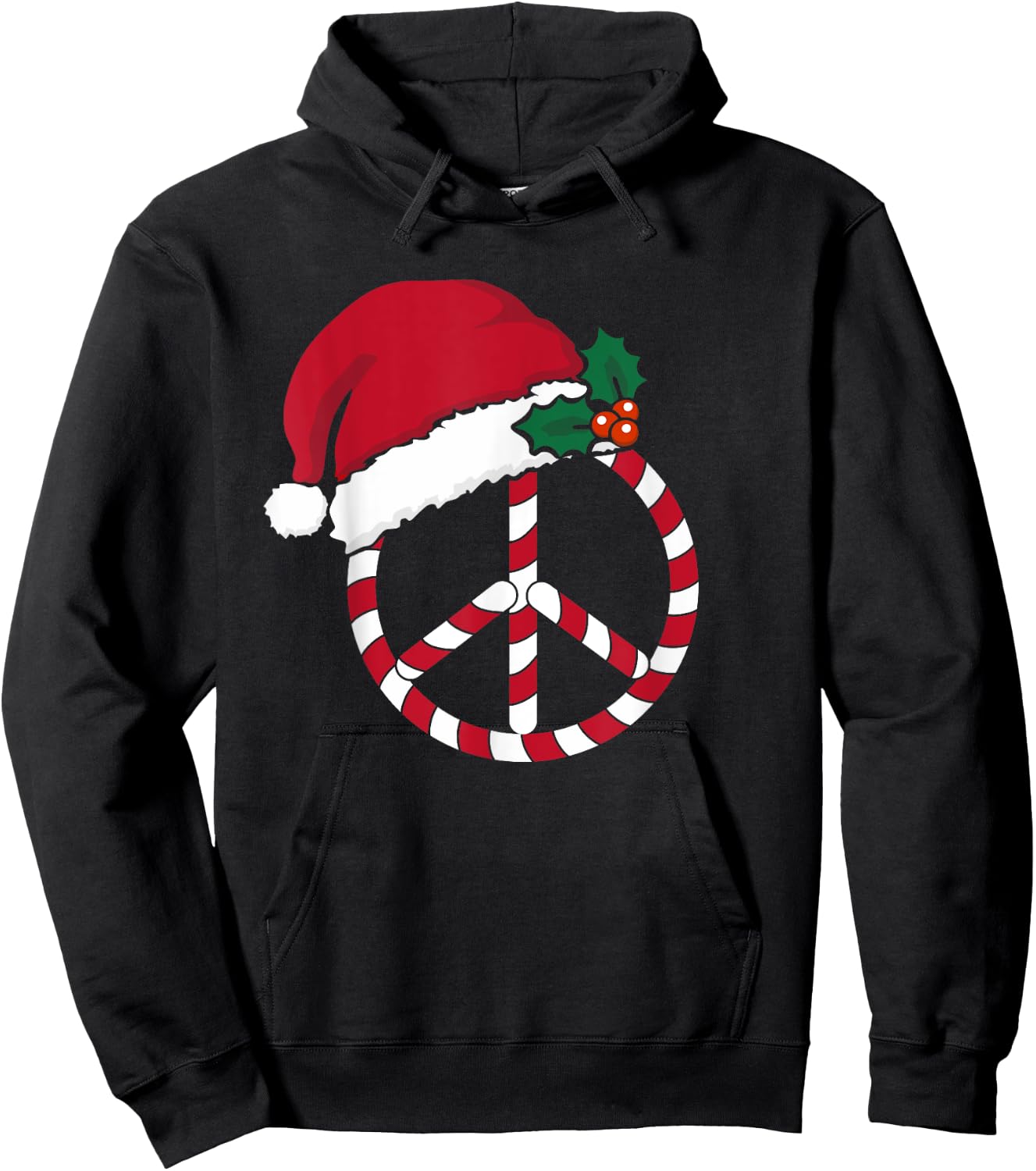 Candy Cane Peace Sign Merry Christmas Symbol Santa Hat Cute Hoodie - Hoodie | Black