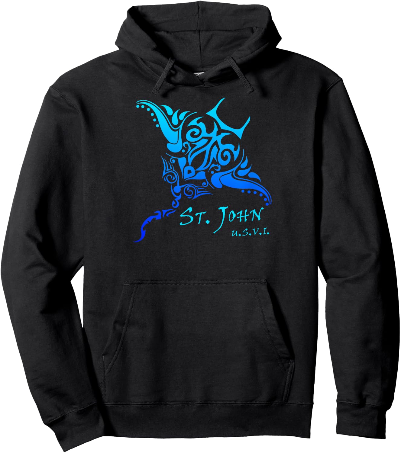 St. John, USVI Vintage Tribal Manta Ray Vacation Hoodie - Hoodie | Black