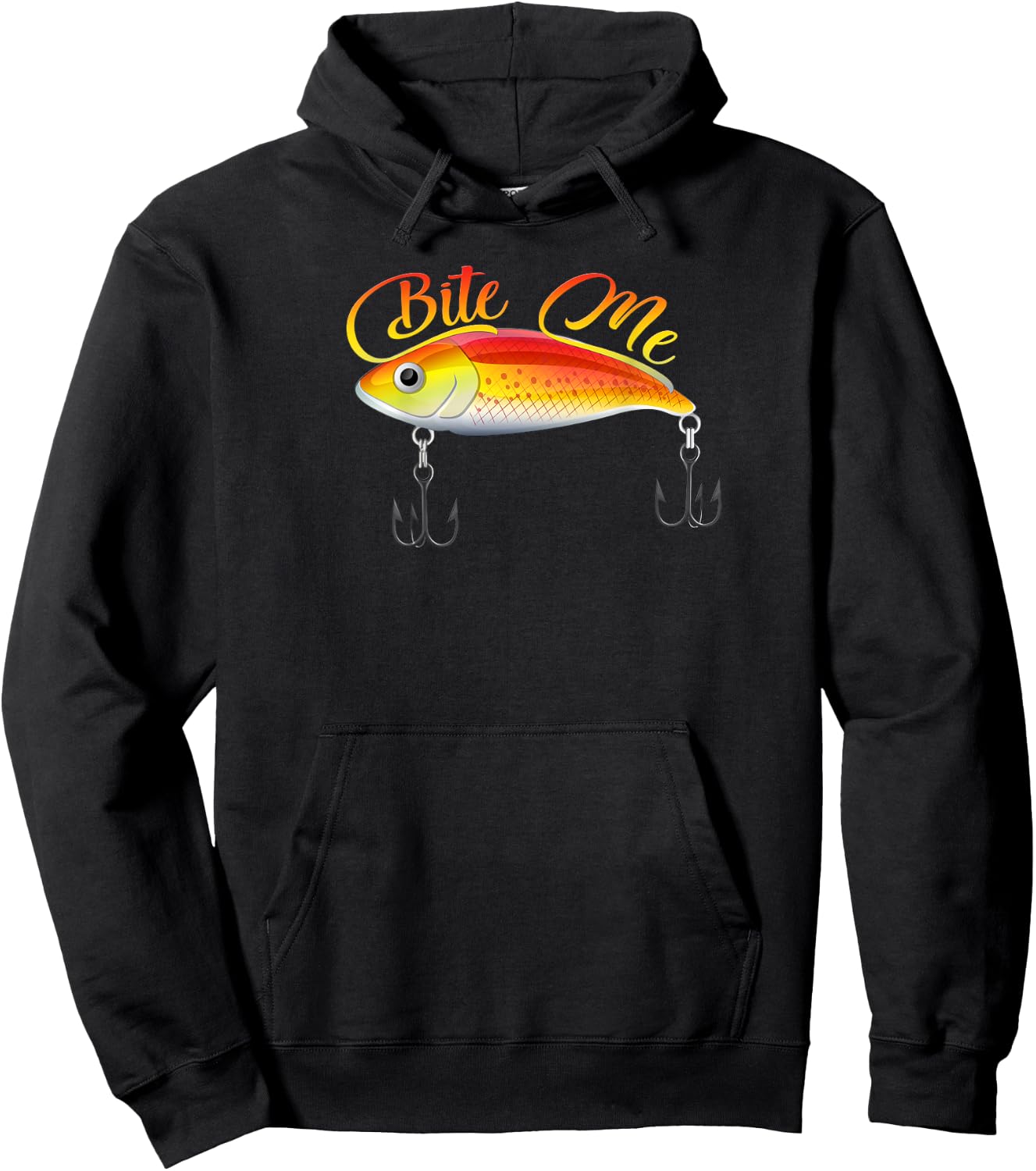 Bite Me Funny Fishing Lure Print On Back Of Shirt Hoodie - Hoodie | Black
