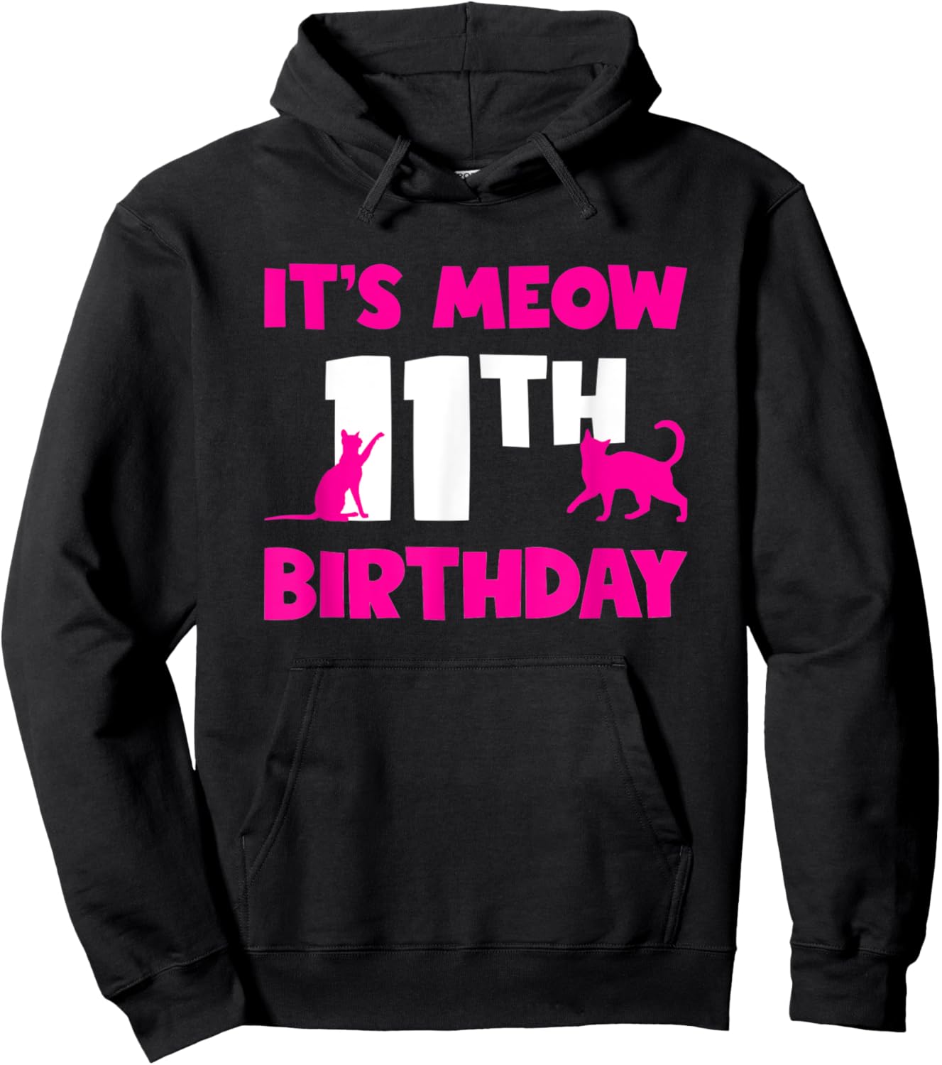 Cat Birthday Party It's Meow 11th Birthday 11 Year Old Girl Hoodie - Hoodie | Black