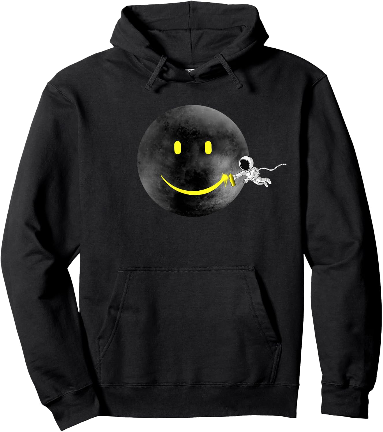 Happy Moon | Astronaut & Happy Face | Dark Black Gray Moon Hoodie - Hoodie | Black