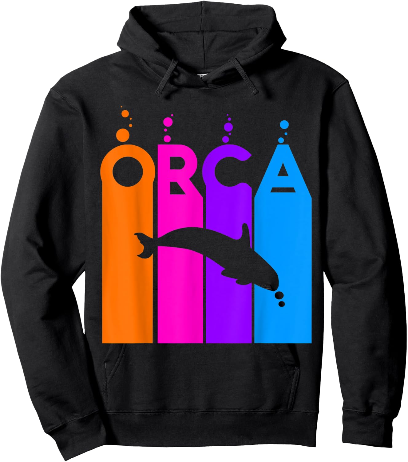 Orca Animal Rainbow Bubble with Silhouette Hoodie - Hoodie | Black