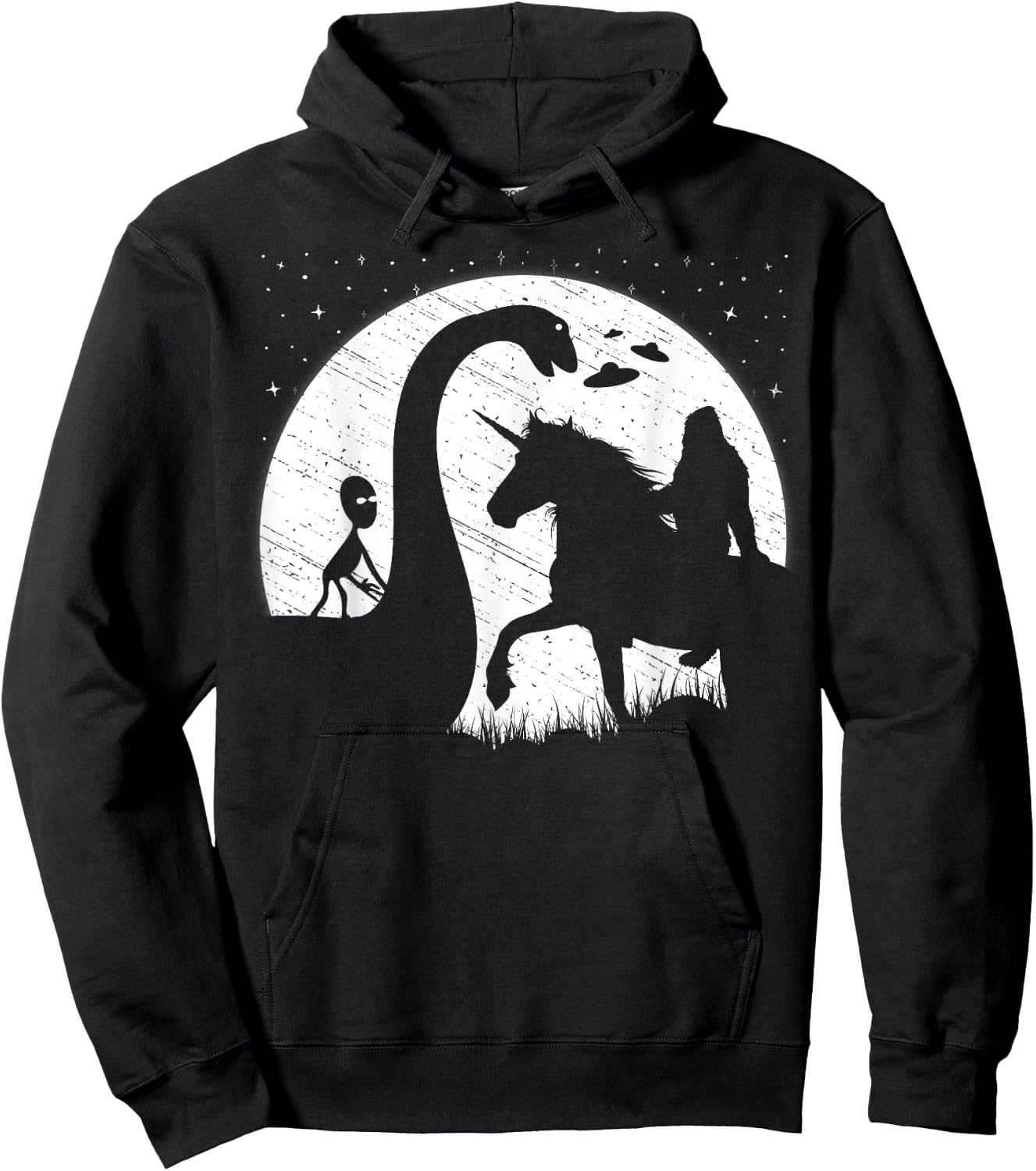 Funny Alien Riding Loch Ness Monster Nessie Bigfoot Unicorn Hoodie - Hoodie | Black