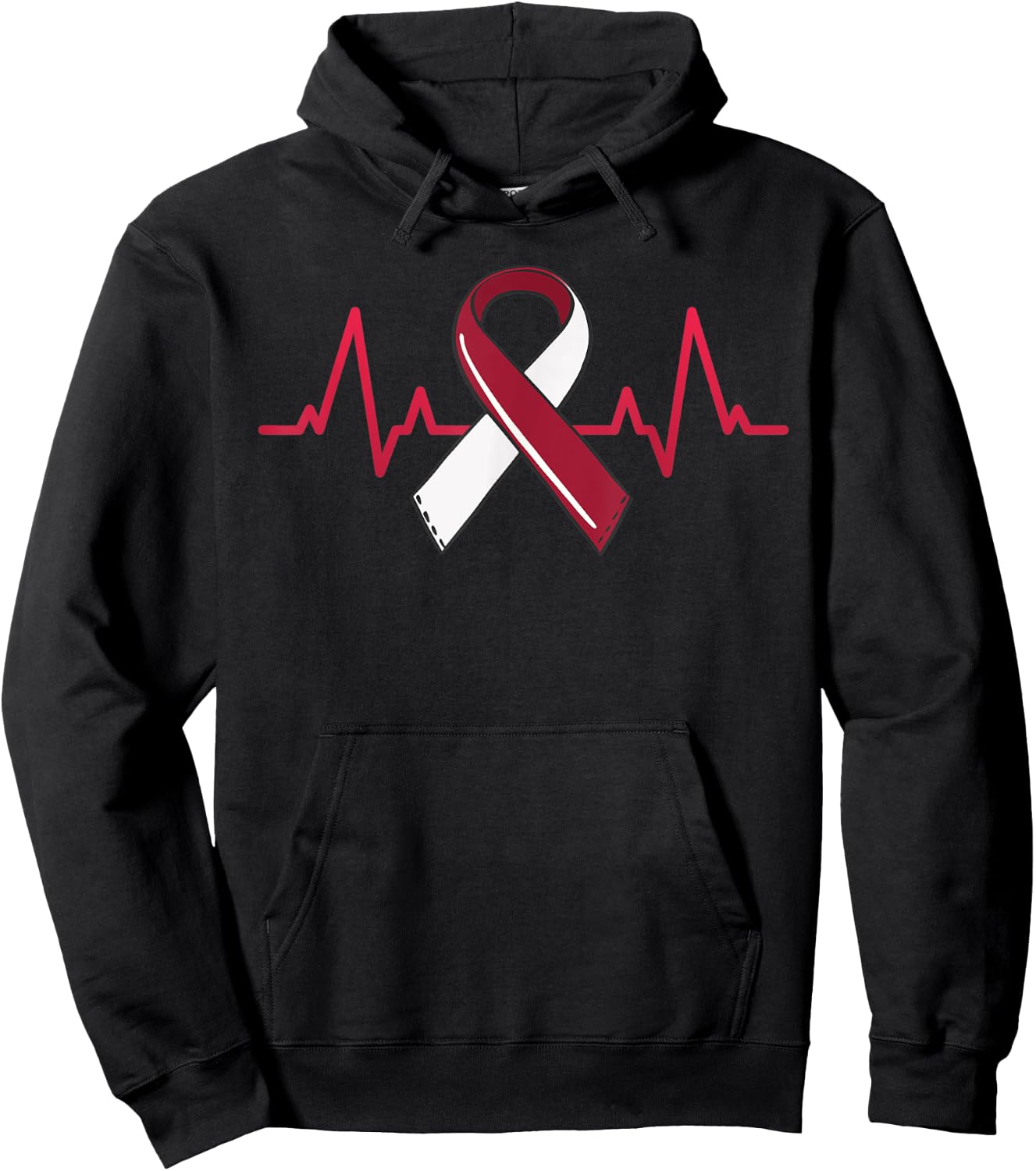 Oral Head And Neck Cancer Heartbeat Throat Burgundy Ribbon Hoodie - Hoodie | Black