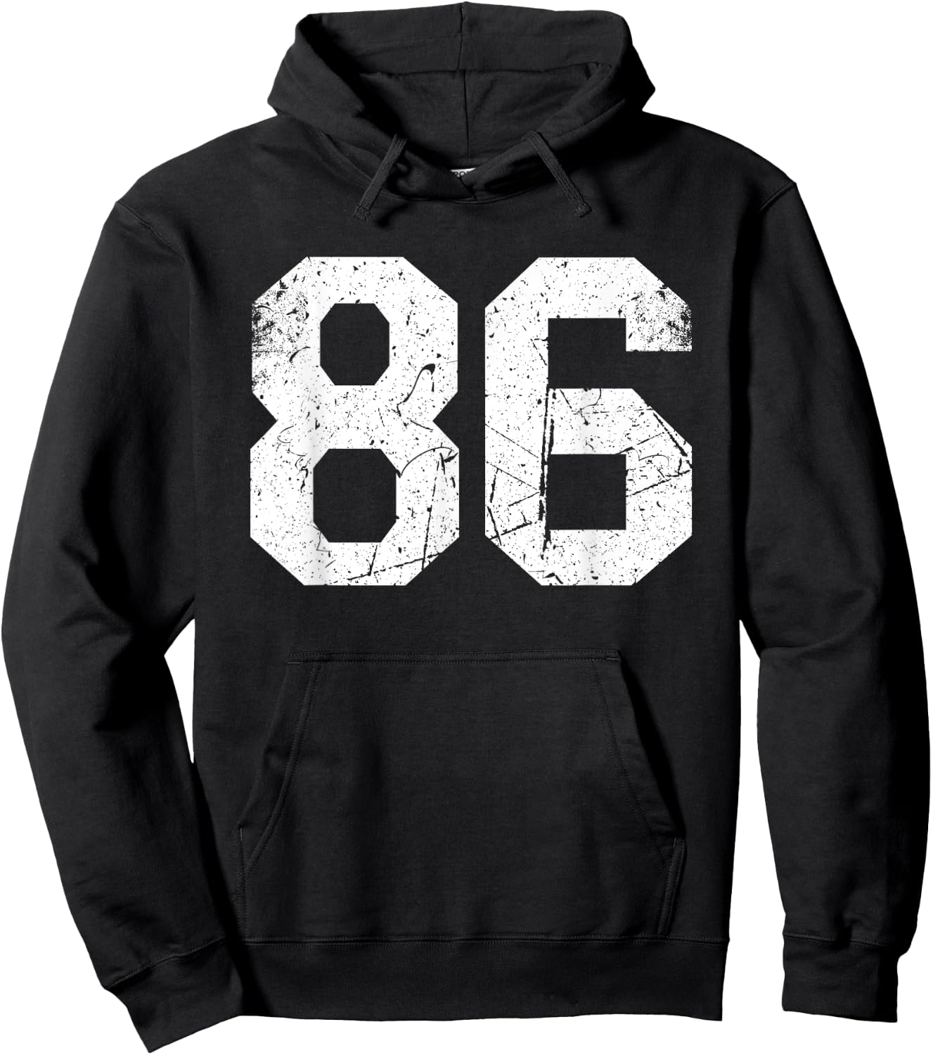 Number #86 White Retro Vintage Varsity Number Hoodie - Hoodie | Black