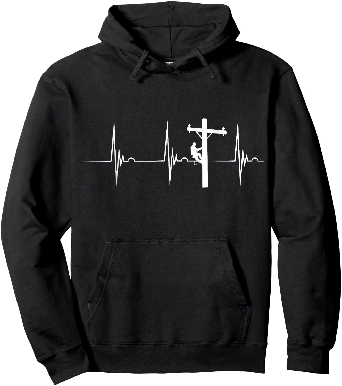 Lineman Lineworker Heartbeat EKG Pulse Electric Cable Hoodie - Hoodie | Black