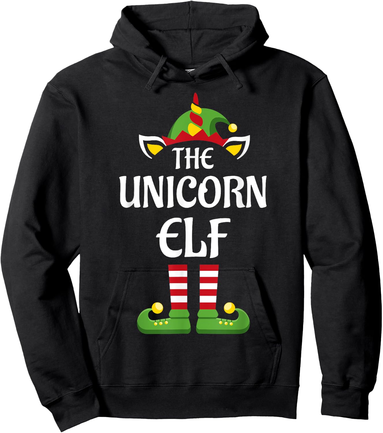 Unicorn Elf Family Matching Group Christmas Hoodie - Hoodie | Black