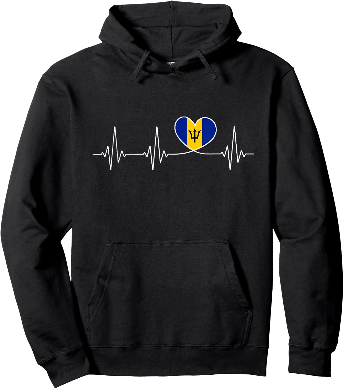 Barbados Love Heartbeat Barbadian Flag with Heart Barbados Hoodie - Hoodie | Black