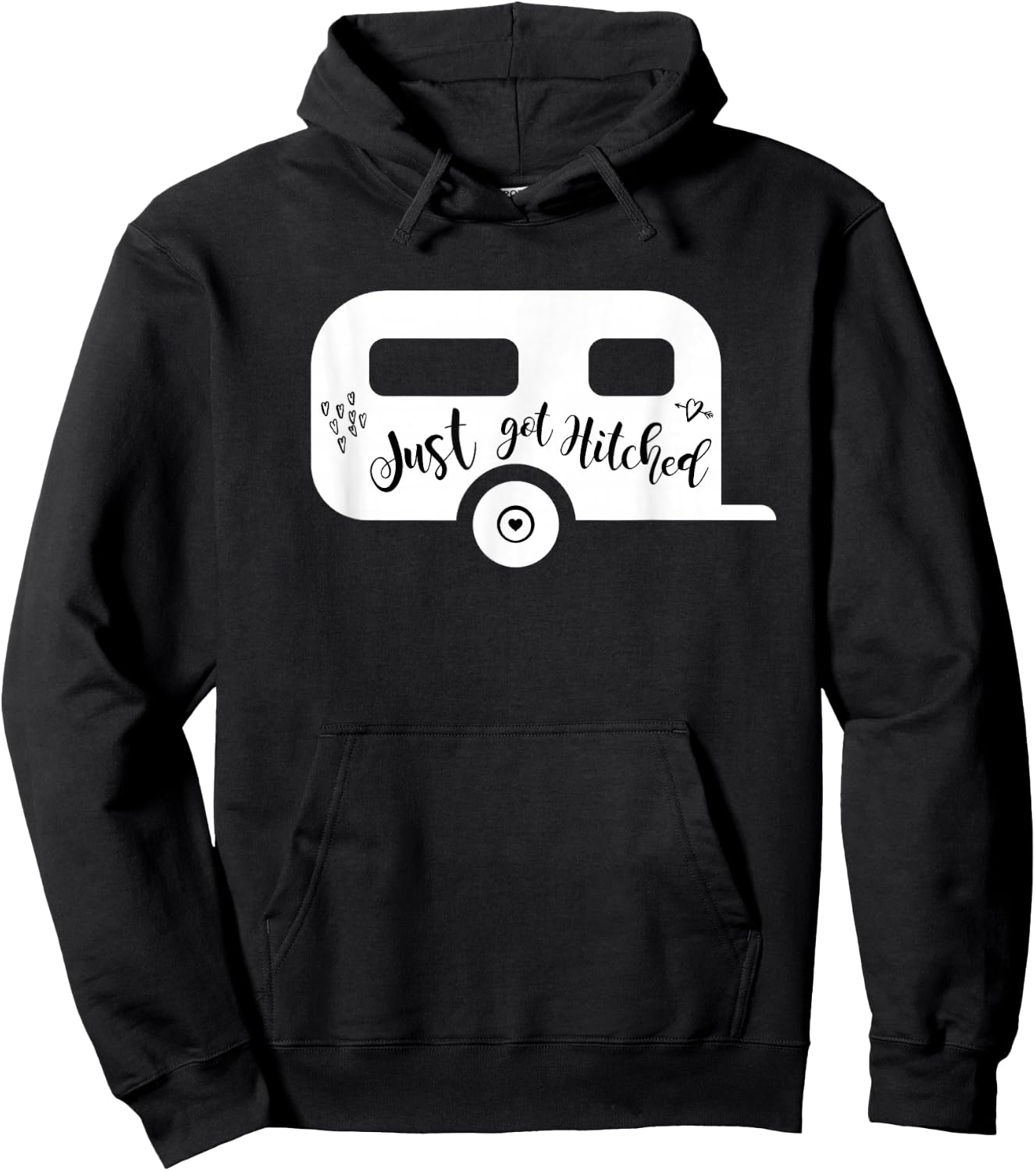 Just Got Hitched Bride Groom Camping Couple Wedding Bridal Hoodie - Hoodie | Black
