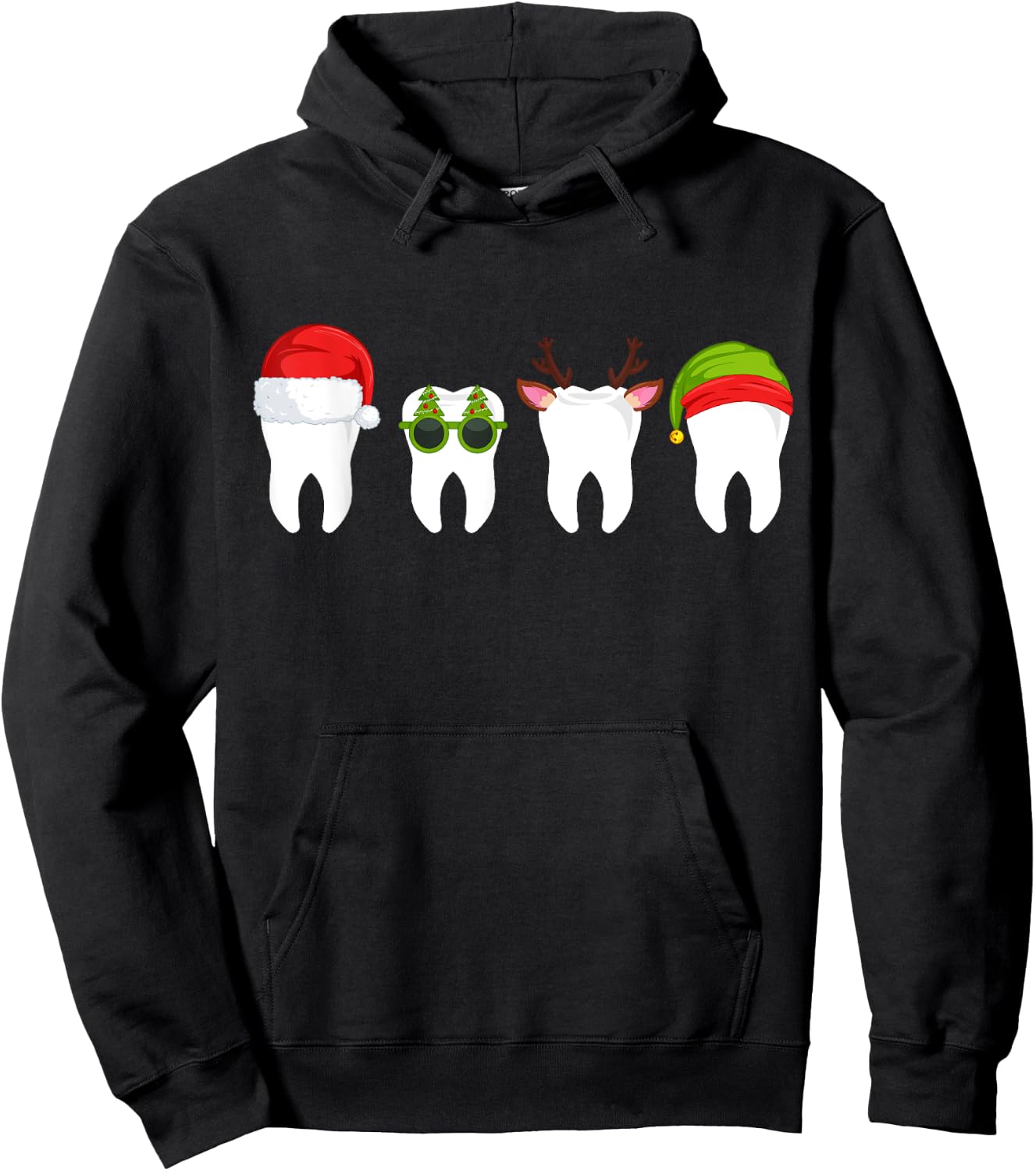 SOMMAS DENTIST Funny Dentist Christmas Tooth Dental Teeth with Xmas Hats Adult Hoodie - Hoodie | Black