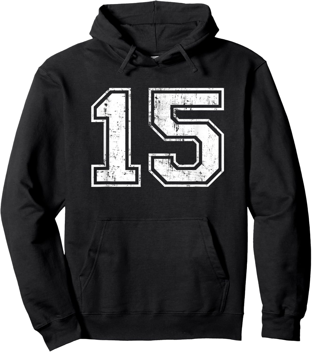 Number 15 Fifteen Distressed Vintage Sport Team Gym Training Hoodie - Hoodie | Black